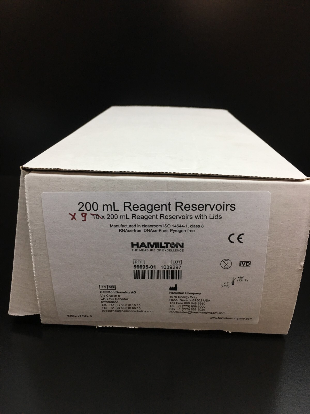 Hamilton REF 56695-01 | 200mL Reagent Reservoirs with Lids 9 PCS