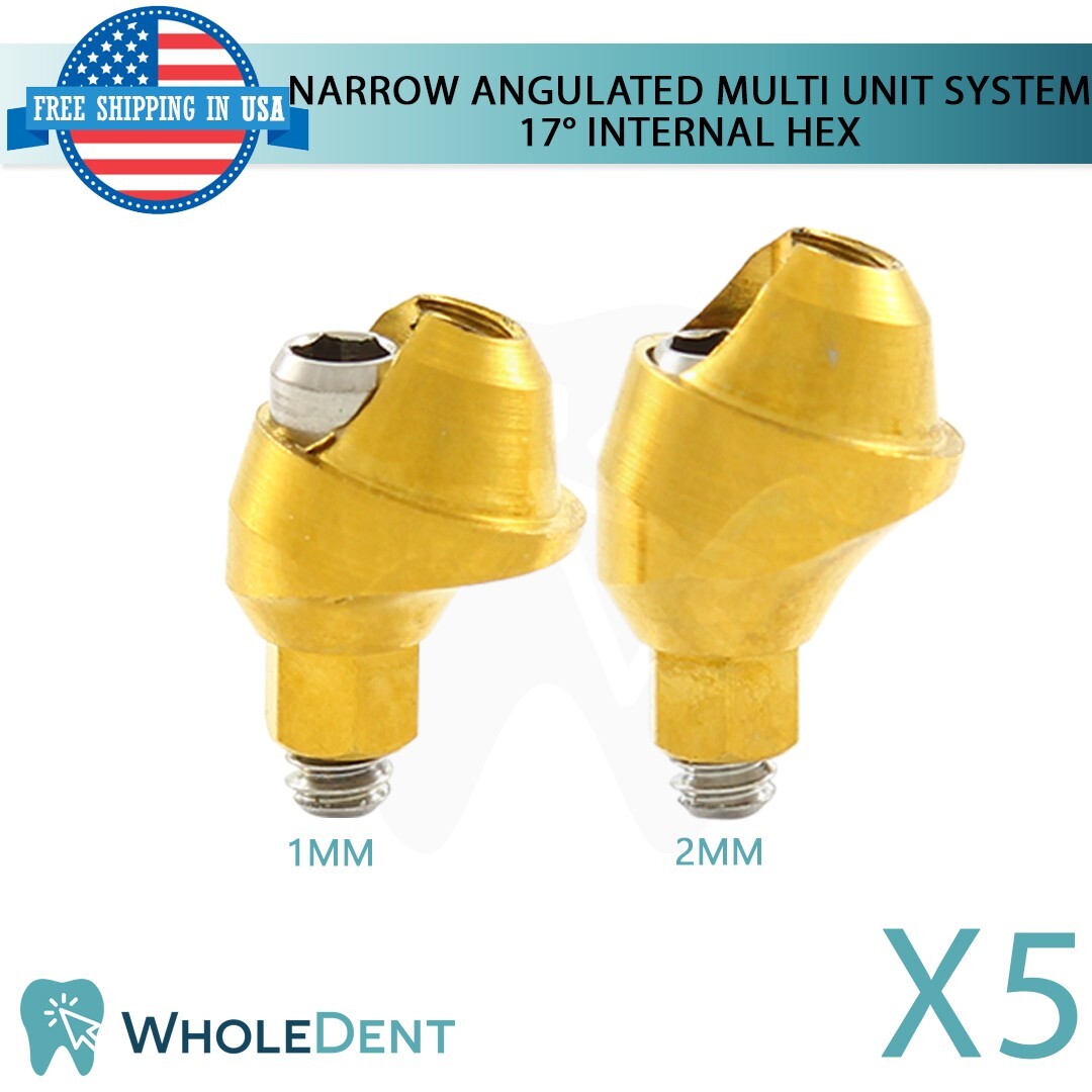5x Narrow Angulated Abutment Multi Unit 1.6mm System 17° Internal Hex