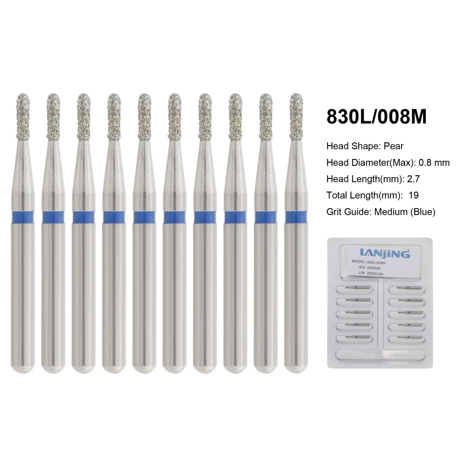 Dental Bur 330 Diamond Bur Pear 830/008 830/010 Medium Coarse Grit High Speed FG