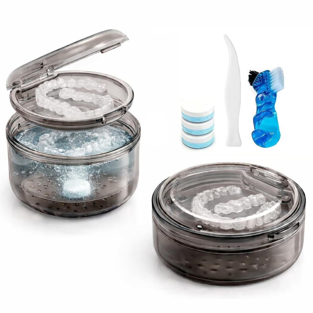 2 in 1 Retainer Bath Case for Cleaning and Store Mouth Guard Grey
