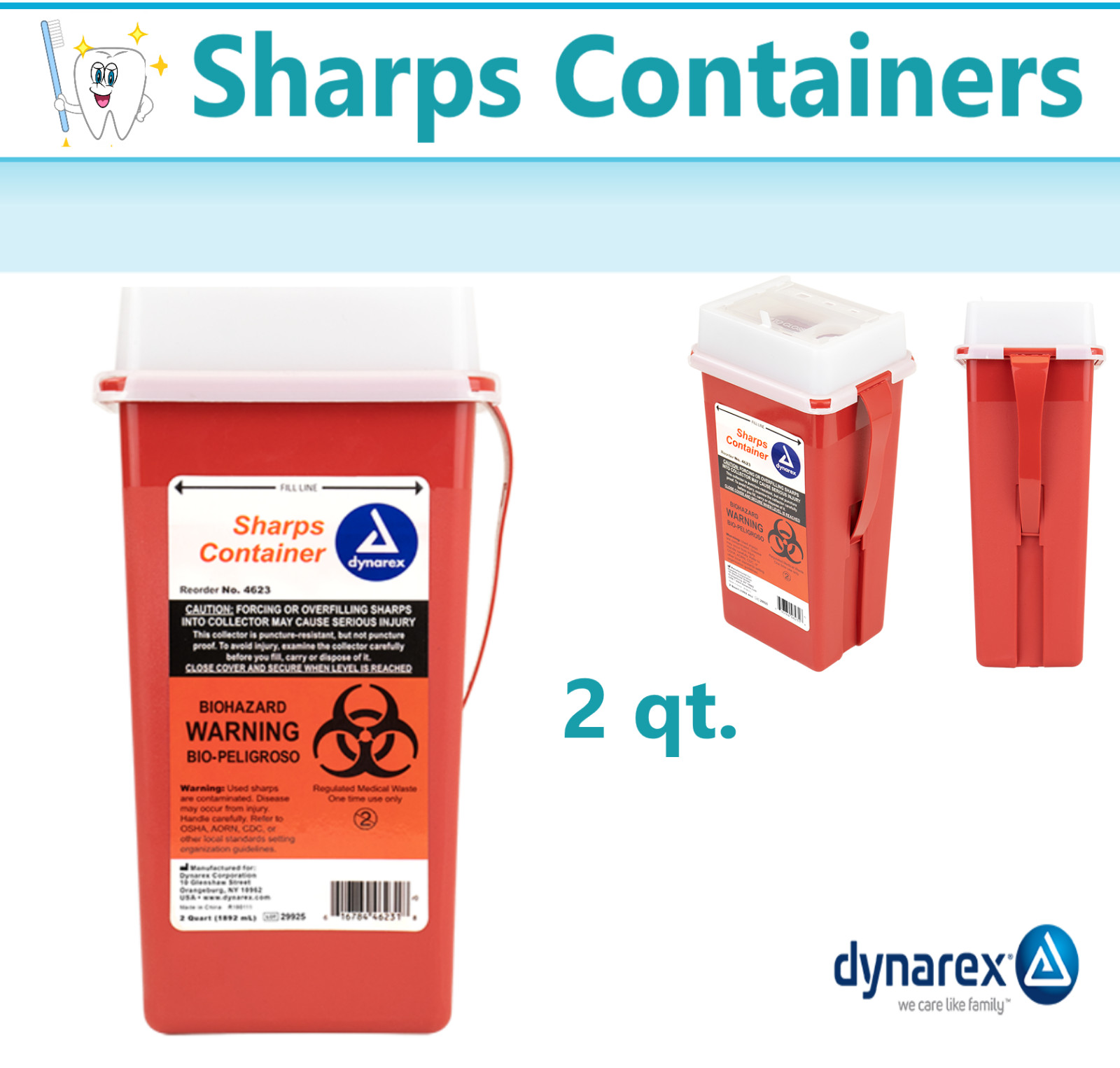 2 Quart Sharps Container Biohazard Needle Disposal Tattoo – SHIPS FREE! Dynarex