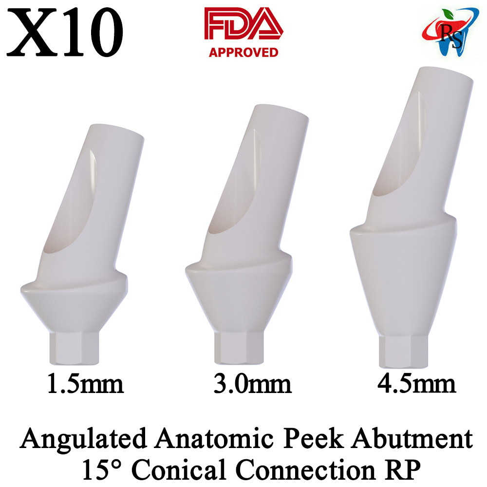 10pcs DSl Angulated Abutments Anatomic Peek Conical Connection 15° RP