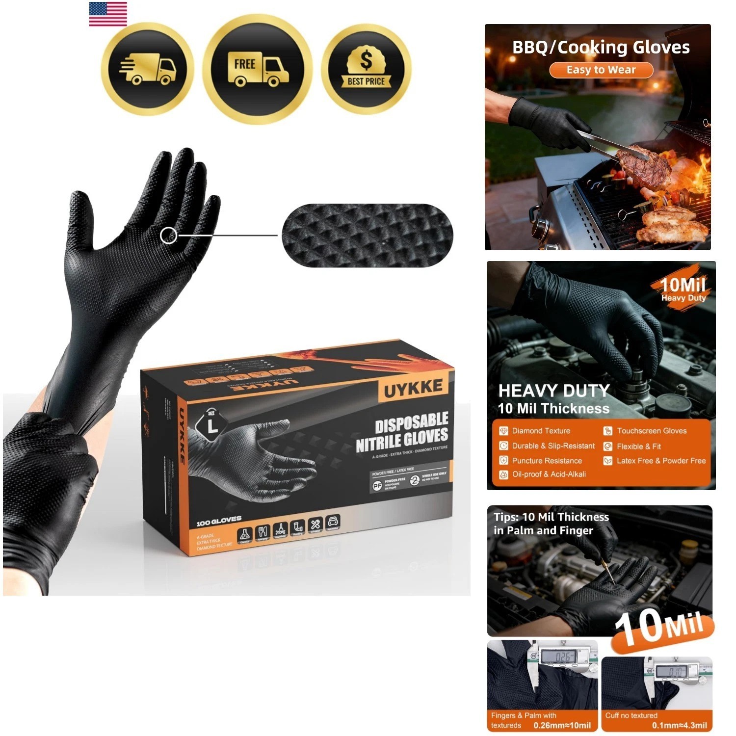 10mil Nitrile Gloves Thick,Industrial Disposable Gloves with Diamond Textured…