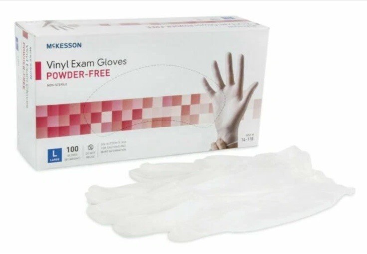McKesson Vinyl Exam Gloves Powder-Free Large Box of 100, MPN 14-118