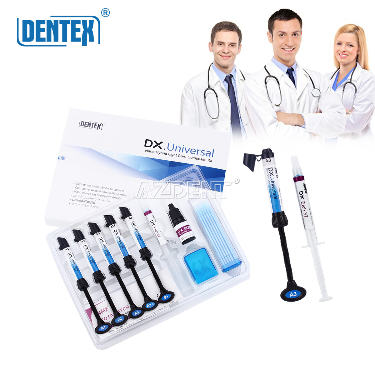 Dentex Dental Light Cure Hybrid Resin Composite Restoration 6 Syring Kit A1-B1