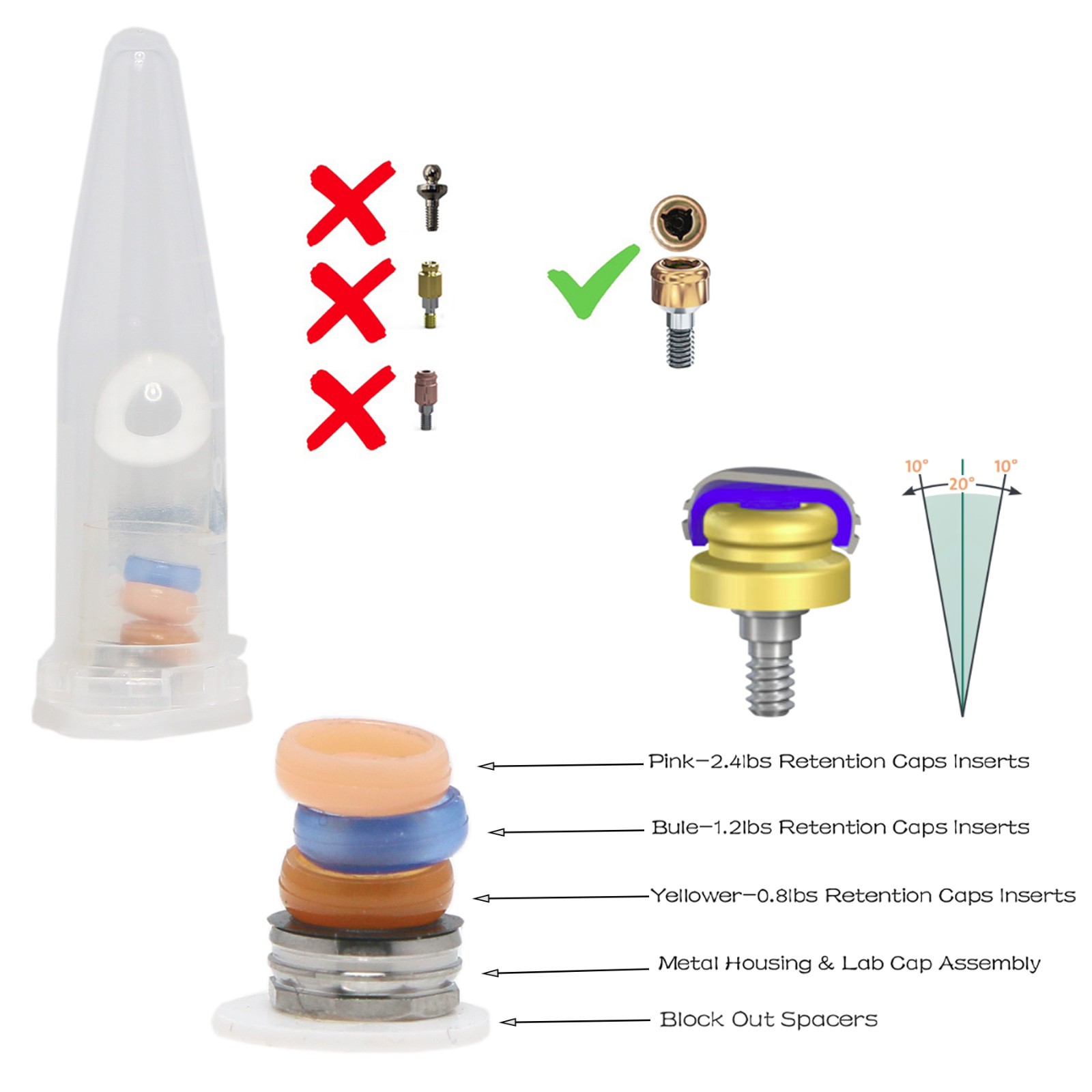 Overdenture Locator Abutment Male Cap Inserts Screwdrive For NEODENT GRAND MORSE