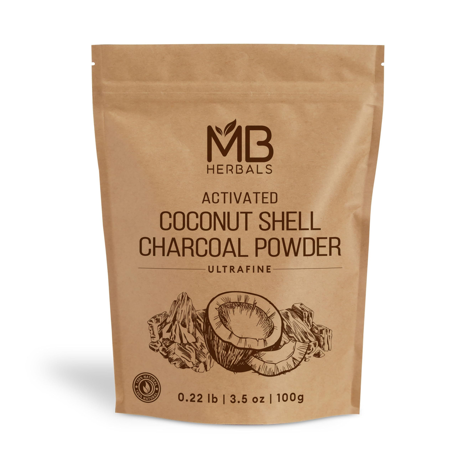 MB Herbals Activated Charcoal Powder from Coconut 3.53 Ounce (Pack of 1)
