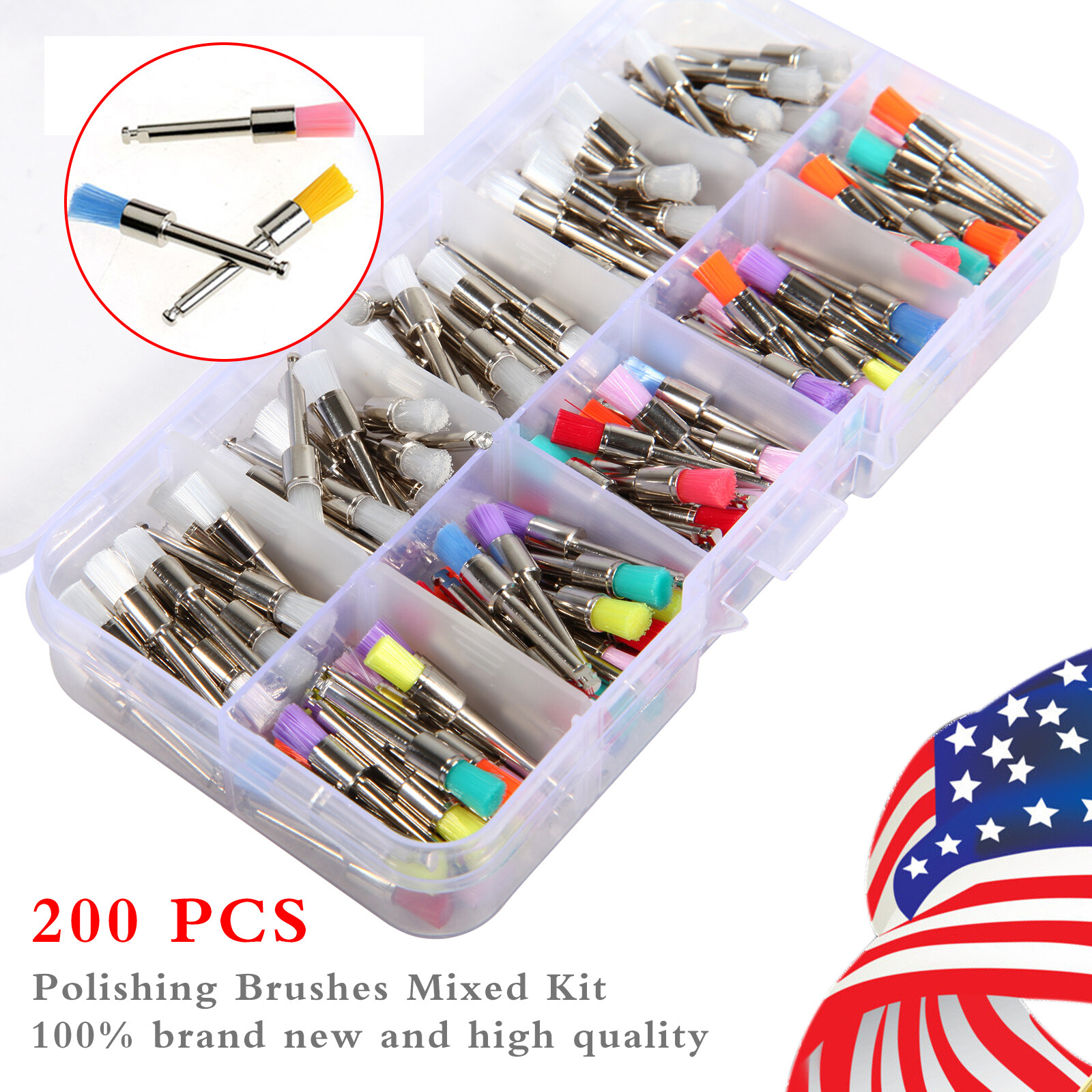 200 pcs Dental Teeth Prophy Brushes Polishing Tapered Latch Type Mixed 2.35mm po