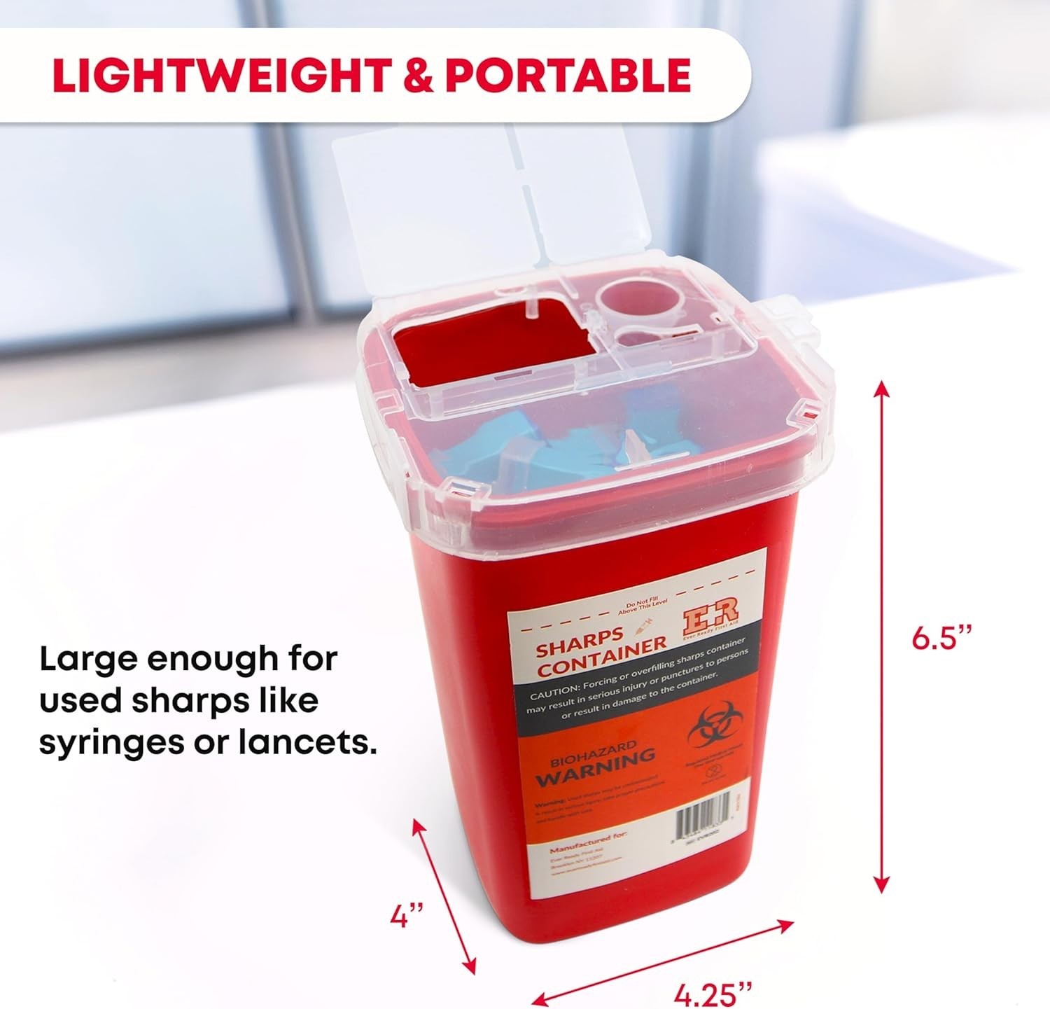 Durable 1 Quart Sharps Container – Lightweight, Locking Lid & Puncture Proof