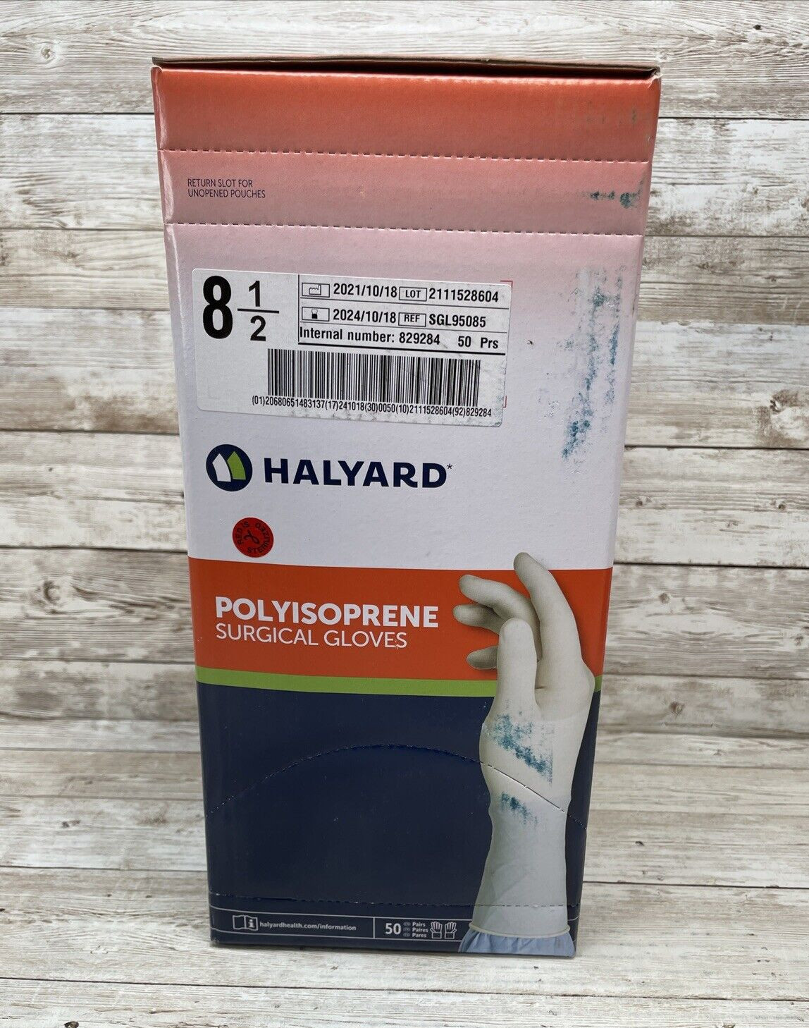 *1 Box* HALYARD Polyisoprene Surgical Gloves Size: 8.5, 50 pair, *See Date*