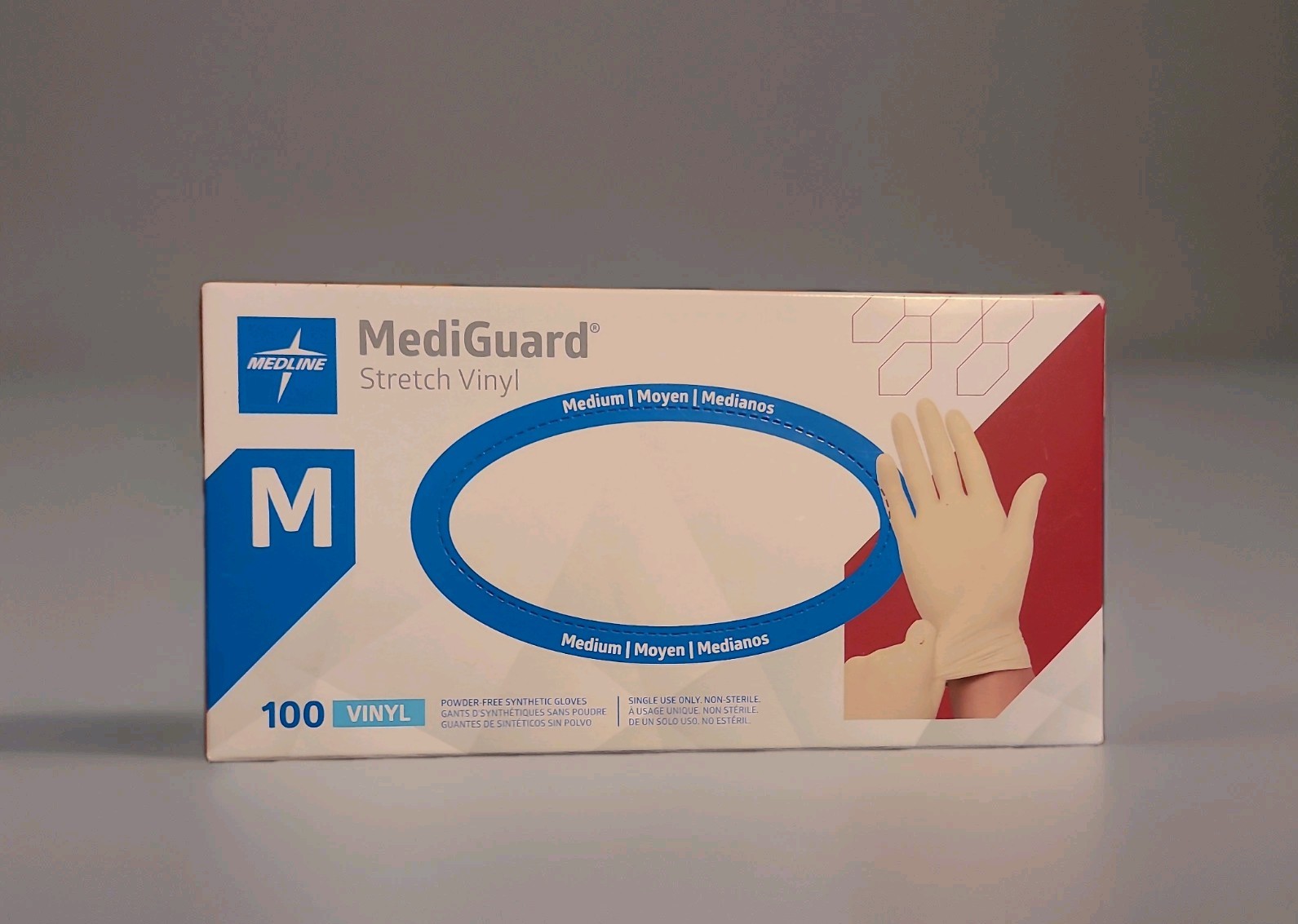 Medline MediGuard Stretch Vinyl Powder-Free Synthetic Gloves – Medium 100 Count