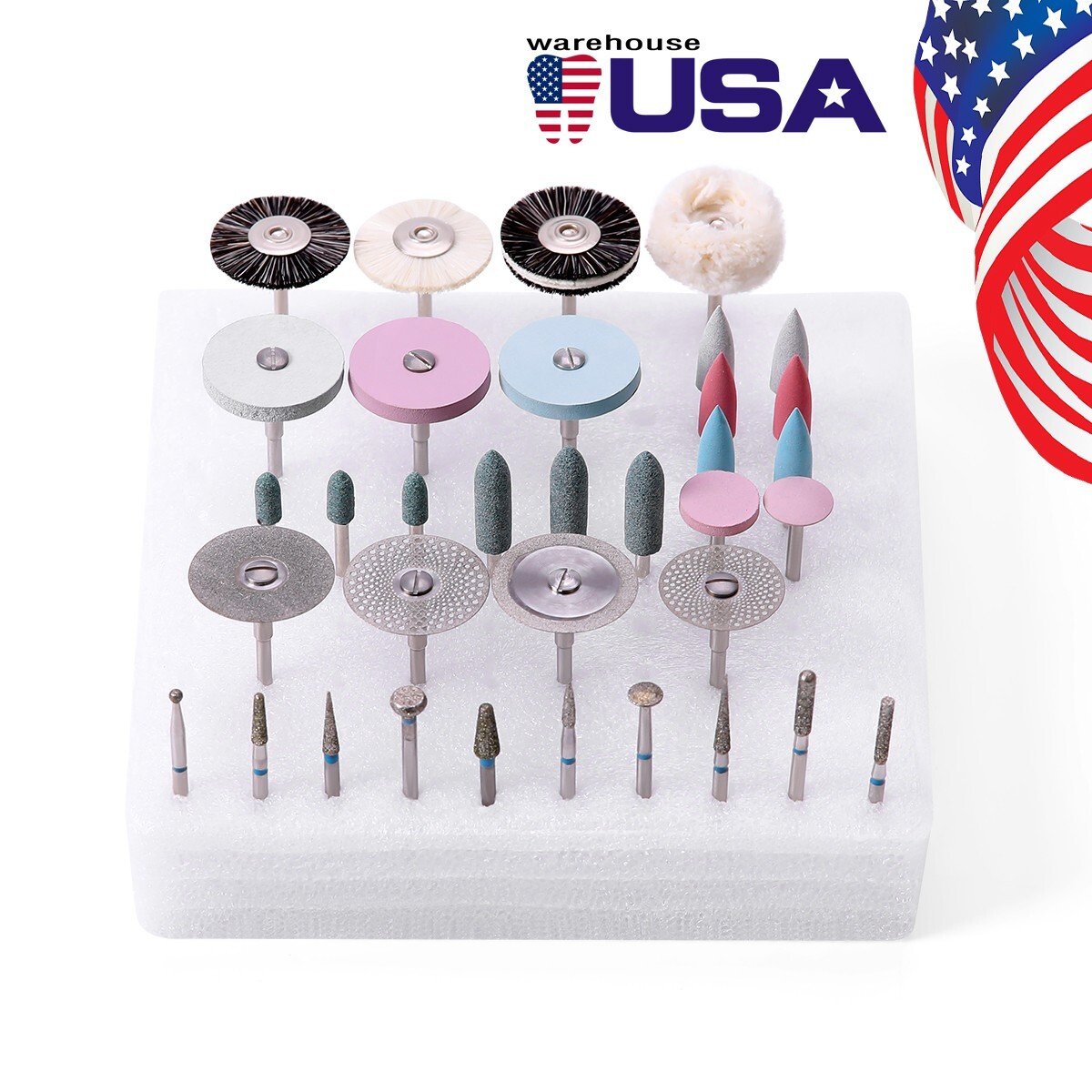 35Pcs Dental Lab Polishing Diamond Burs HP Kit For Ceramics Porcelain Grinding