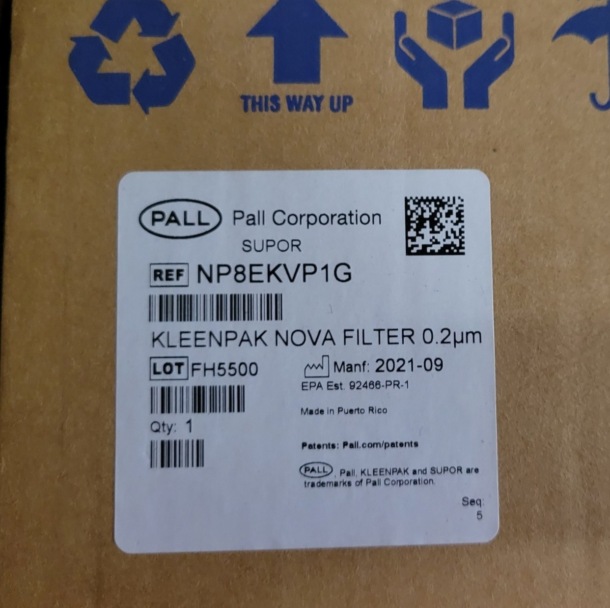 Pall NP8EKVP1G Supor EKV membrane in Kleenpak Nova capsule 0.2 µm 1-1½ sanitary