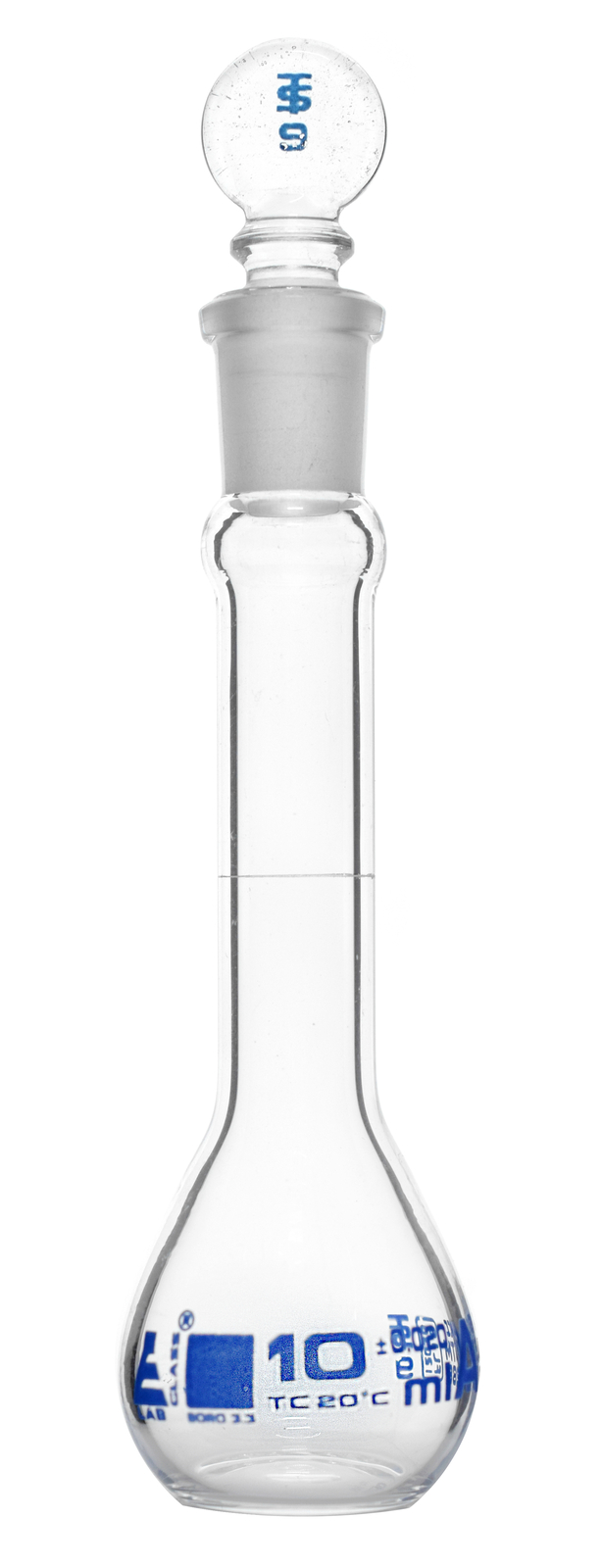 Volumetric Flask, 10ml – Class A – Blue Graduation, Glass Stopper – Eisco Labs