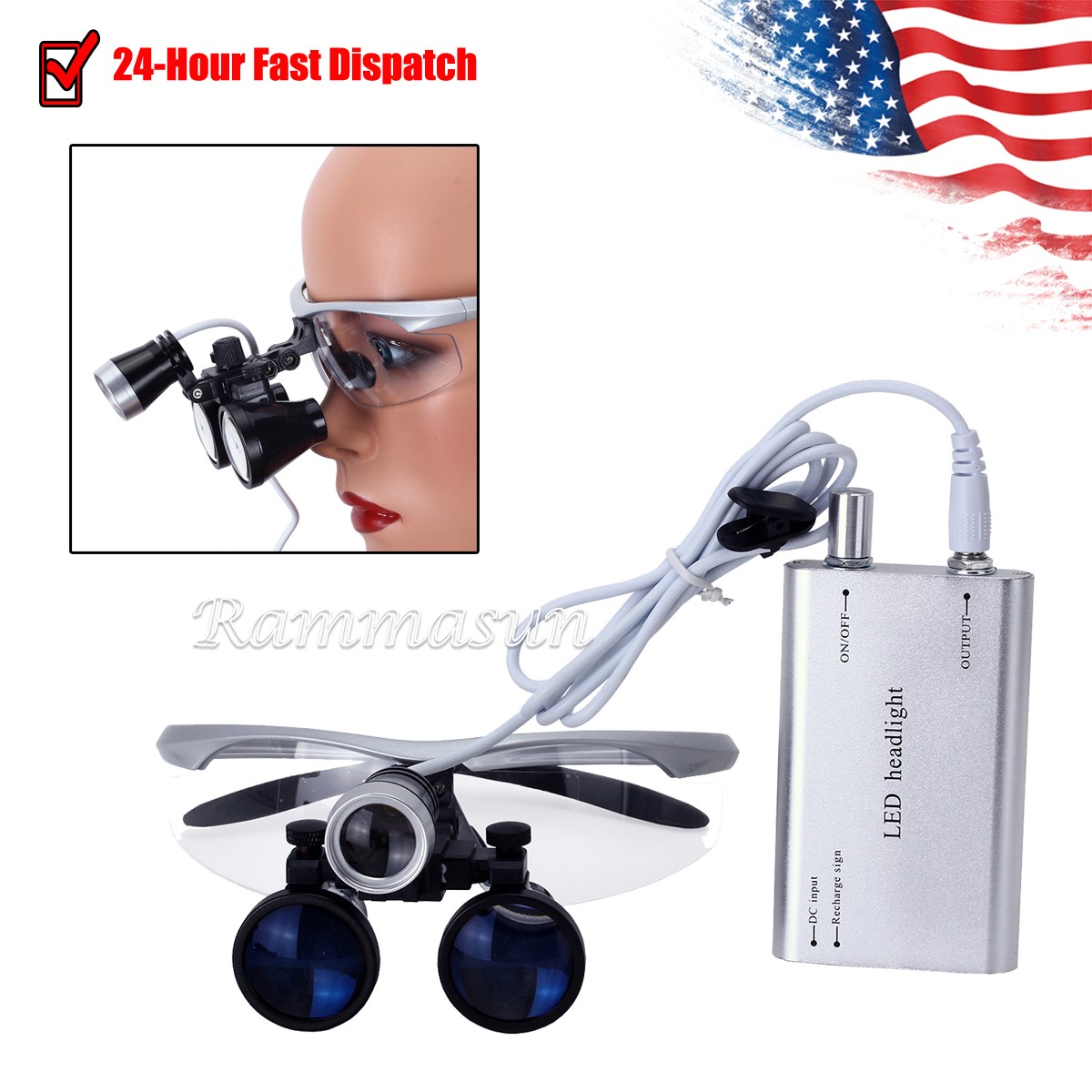 Dental Surgical Loupe 3.5X Magnification Binocular with Headlight LED Light