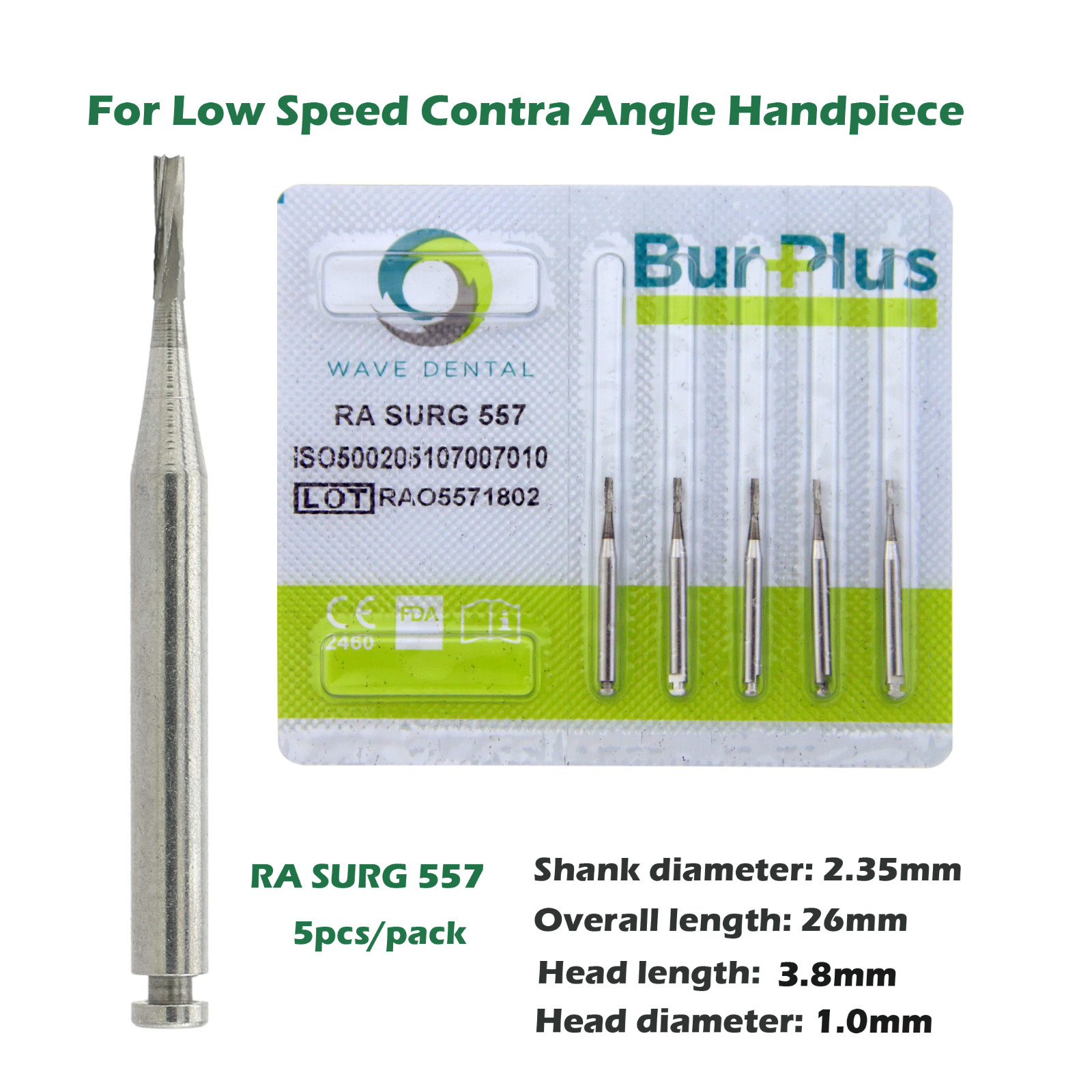 Wave Dental Carbide Burs Long Drill Implant Round Latch 34mm MIDWEST RA SURG L