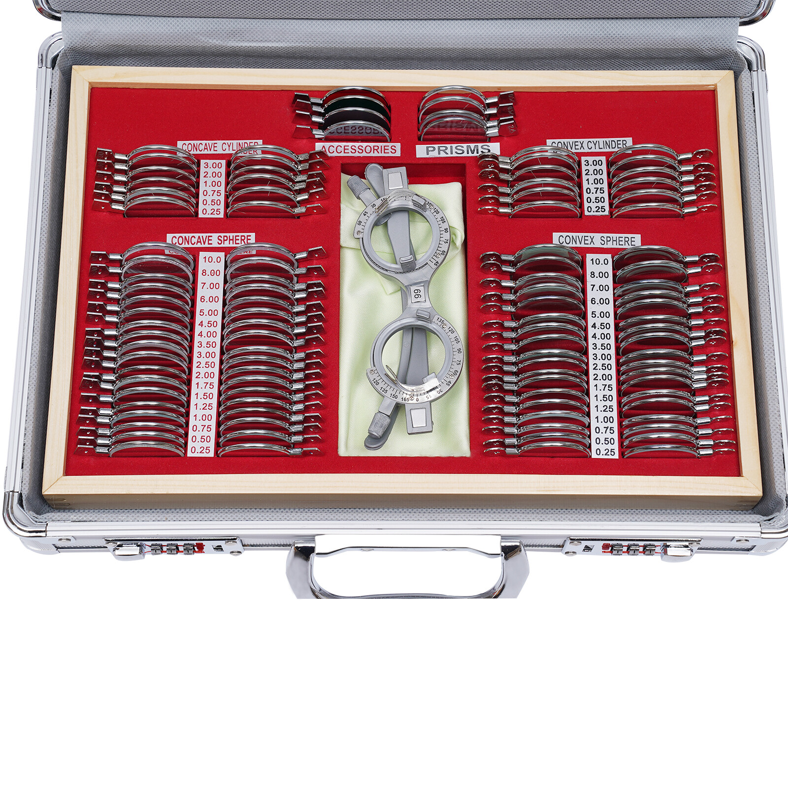 Optometry Optical Trial Lens Kit Test Metal Trial Frame Set w/Case Box 104pcs