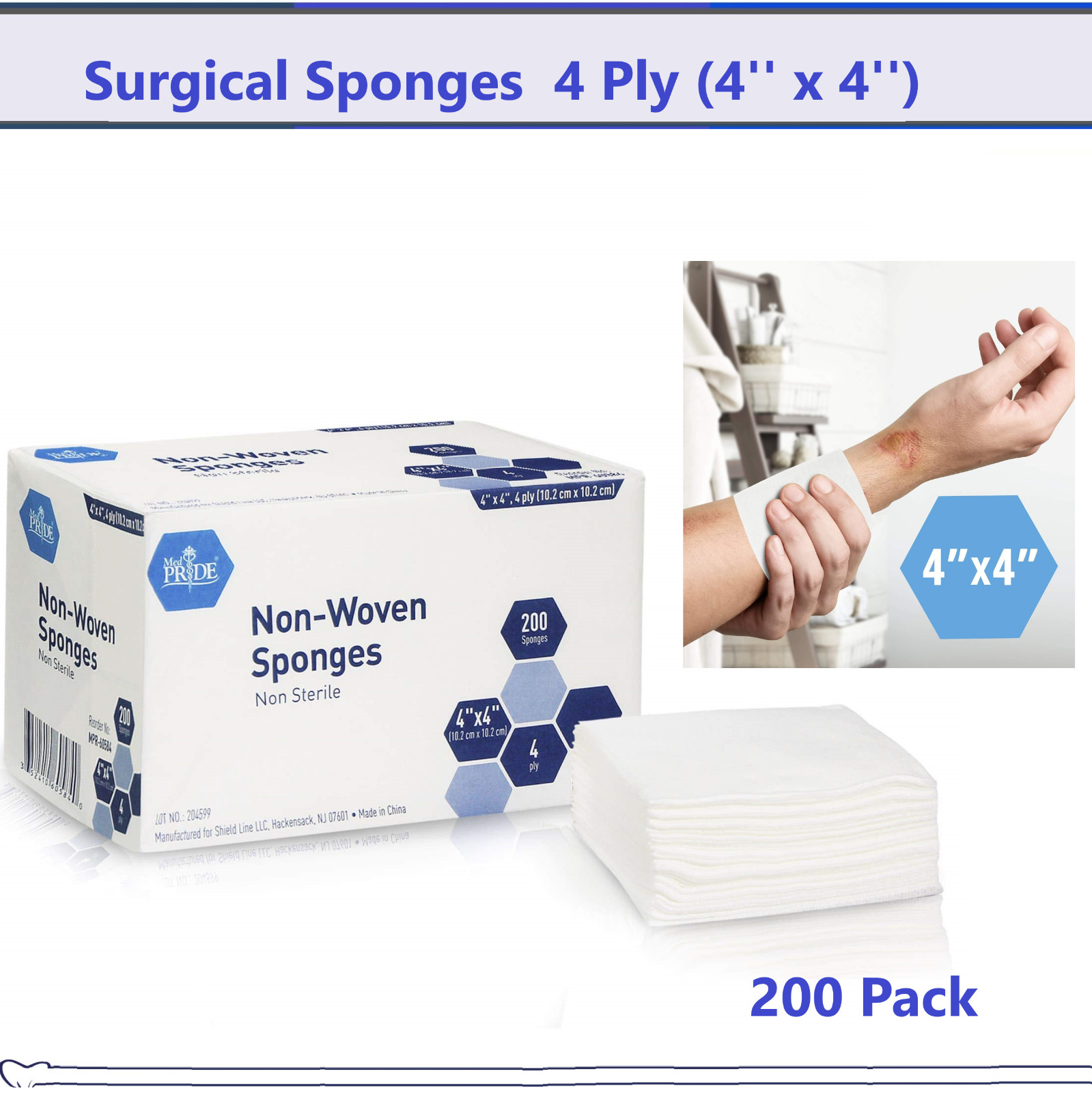 200 4×4 Non Woven Sponges 4-Ply, Non-Sterile Cotton Dental Medical Gauze Pads US