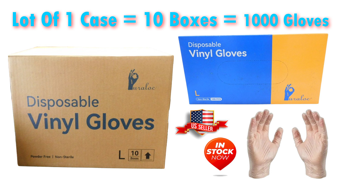Lot of 10 Boxes – Disposable Clear Powder FREE Gloves Multipurpose – Size Large