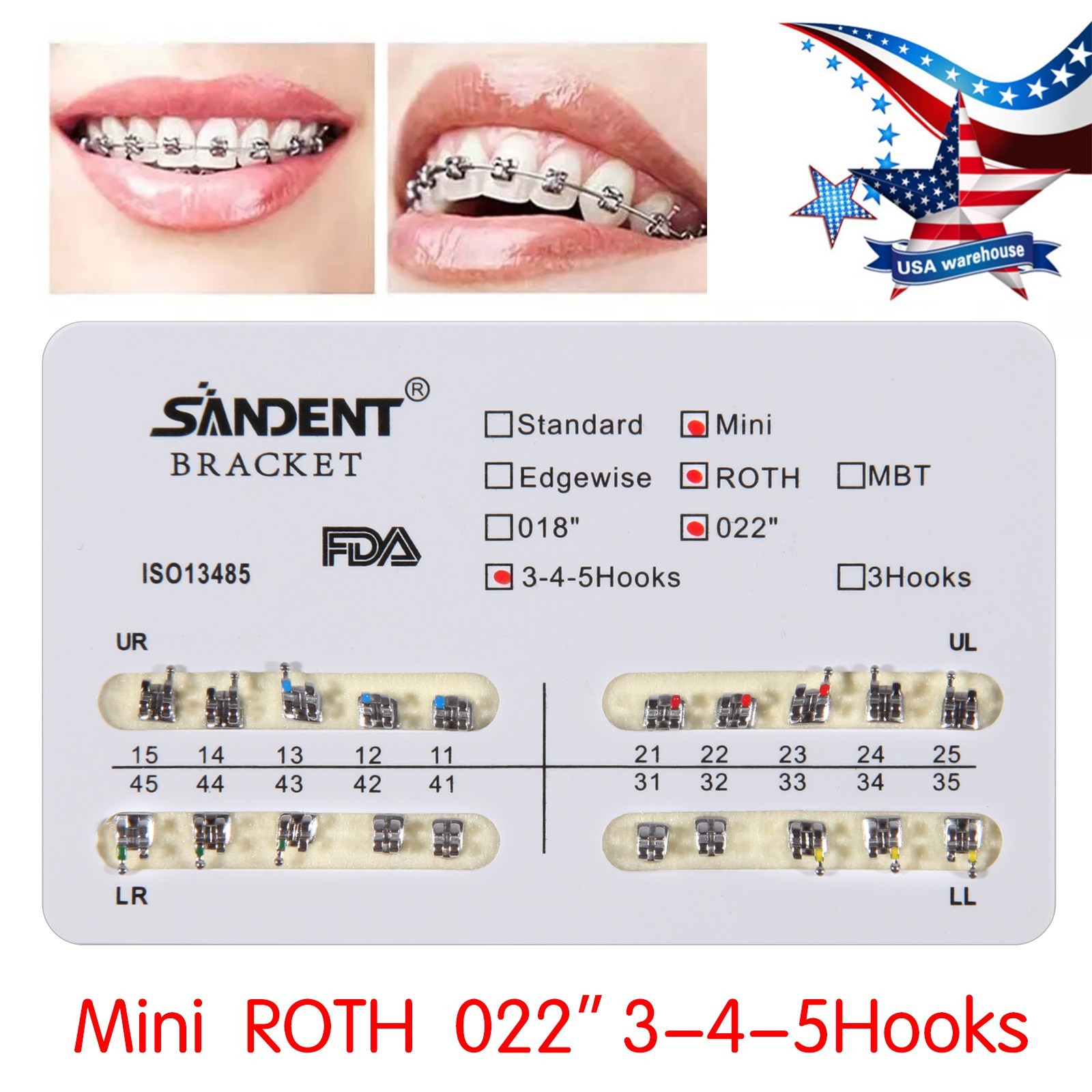 10 Packs Brackets dentales de ortodoncia Mini Roth 022 Ganchos 345