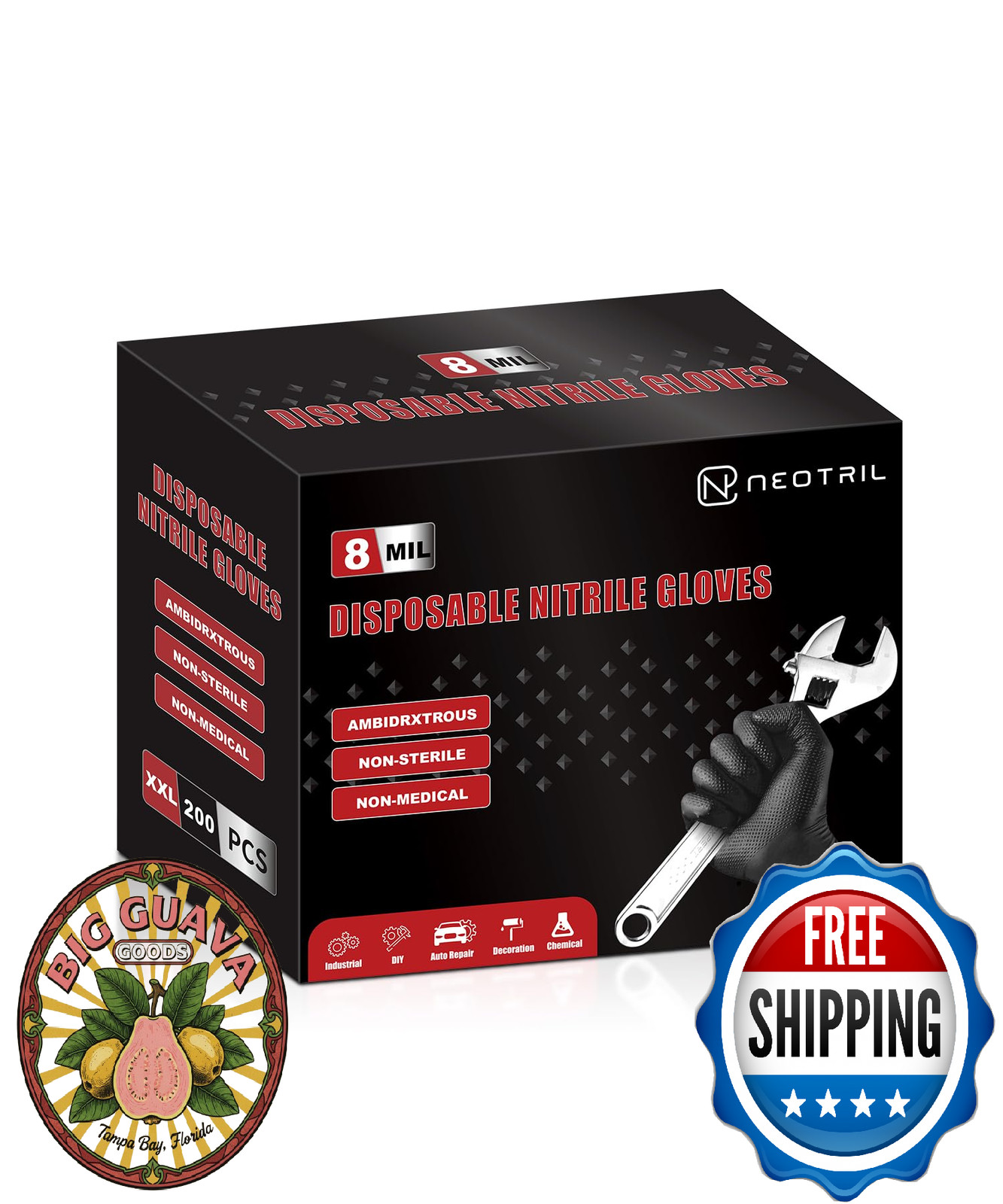NEOTRIL 8 Mil Heavy Duty Disposable Nitrile Gloves with Raised Diamond Texture G
