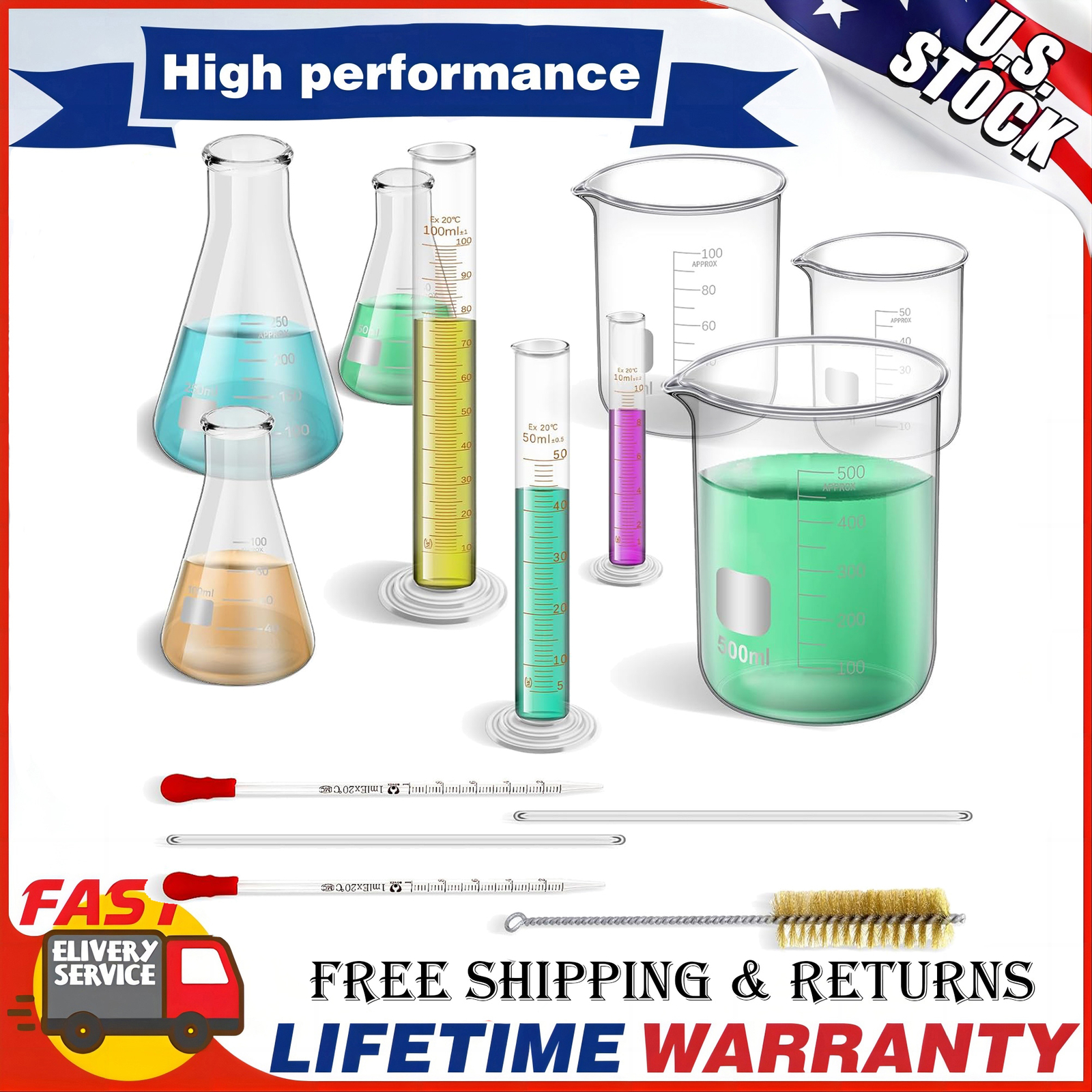 15x Glass Measuring Beaker 50/100/500ml Glass Flask 50/100/250ml for Science Lab