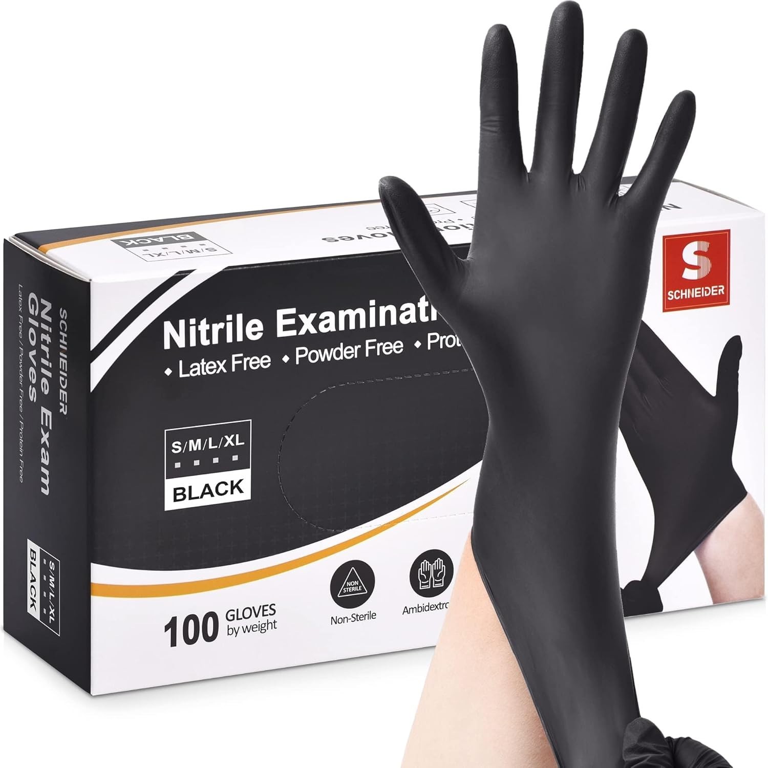 Versatile Black Nitrile Disposable Gloves, 100-Count Box, Food Safe, Waterproof