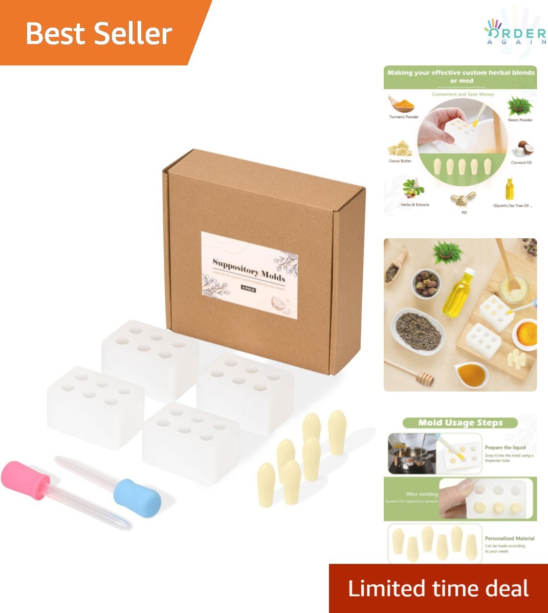 Reusable Silicone Suppository Molds Kit 2ML 4 Trays DIY Home Use