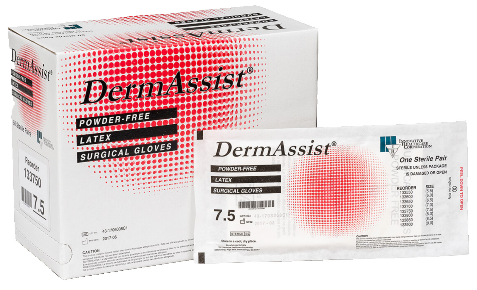 DermAssist Sterile Latex Surgical Gloves, Powder-Free, Size 6 – Case of 200