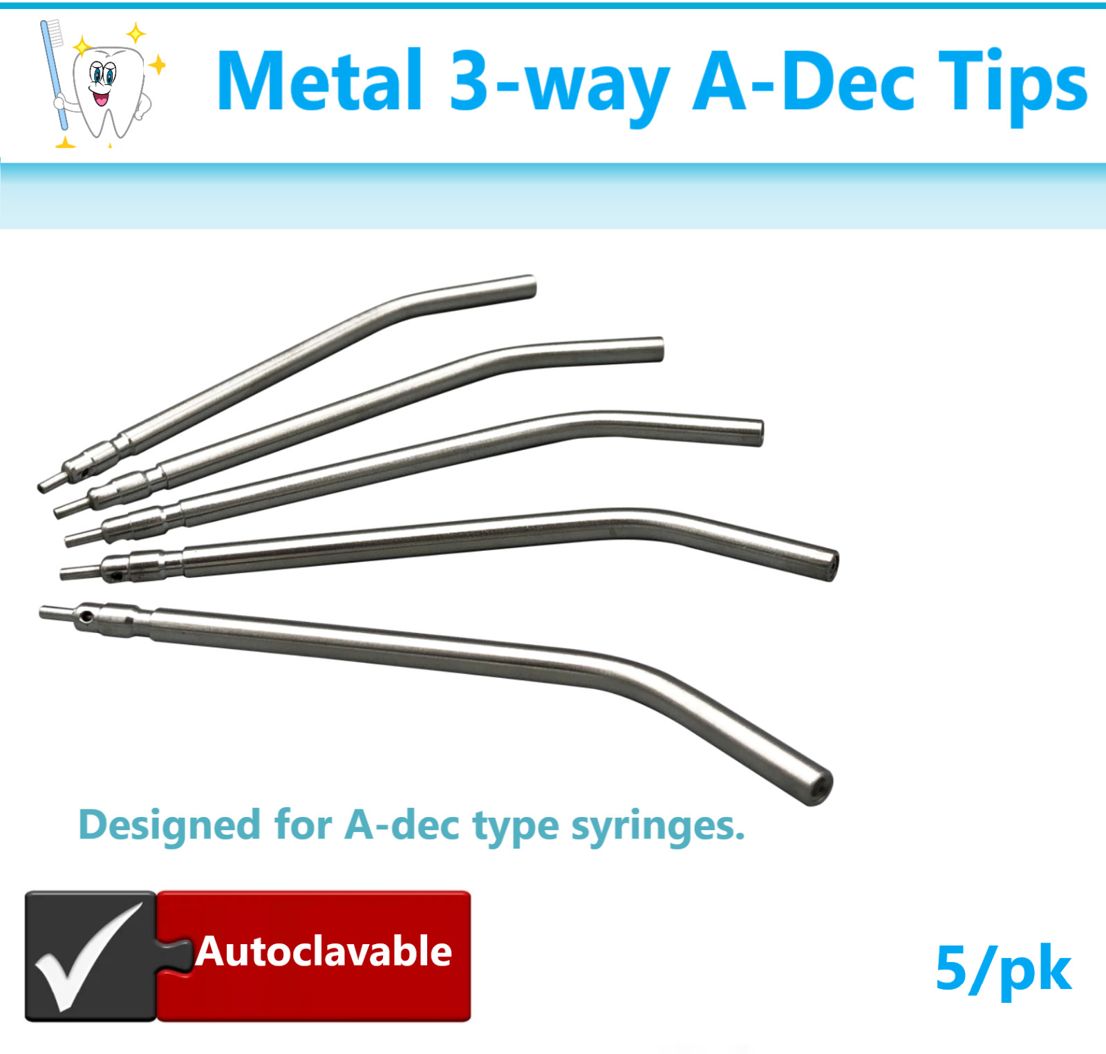 DCI International 3055 Autoclavable Air / Water Syringe Tip Tips Adec Style 5/Pk