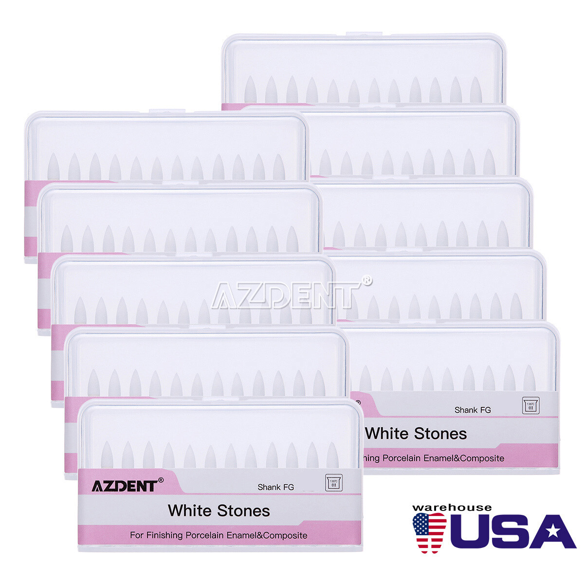 Dental White Stone Porcelain Resin Handpiece Polishing Burs FG Cone /Flame/Round