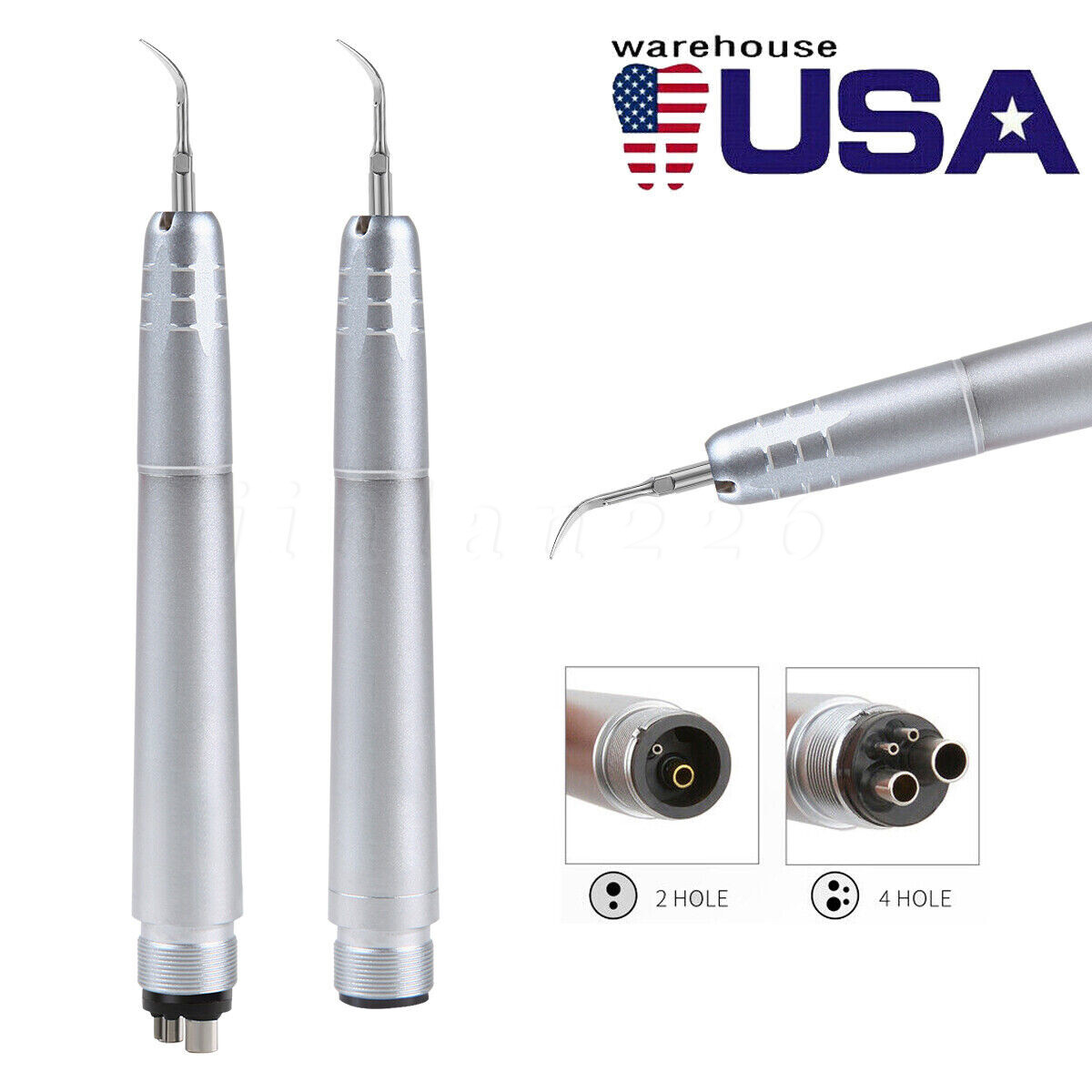 Dental Piezo Ultrasonic Air Scaler Handpiece Hygienist 2/4 Holes With 3 Tips