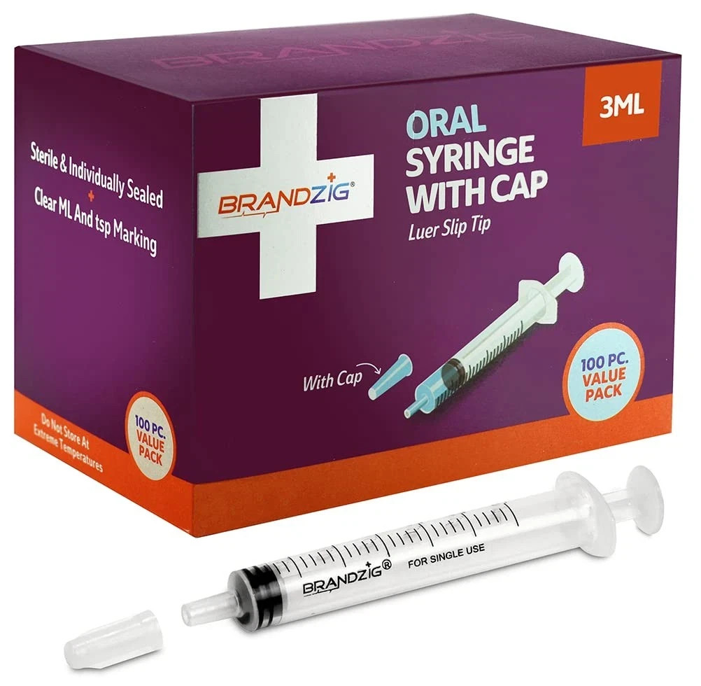 3ml Syringe With Cap 100 Pack | Oral Dispenser Without Needle, Luer Slip Tip |