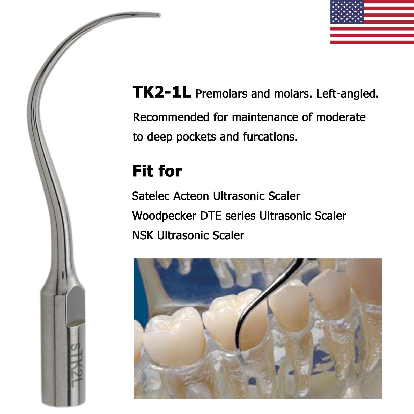 Dental Ultrasonic Piezo Scaler Tips TK2-1L TK2-1R For Satelec Acteon Newtron P5