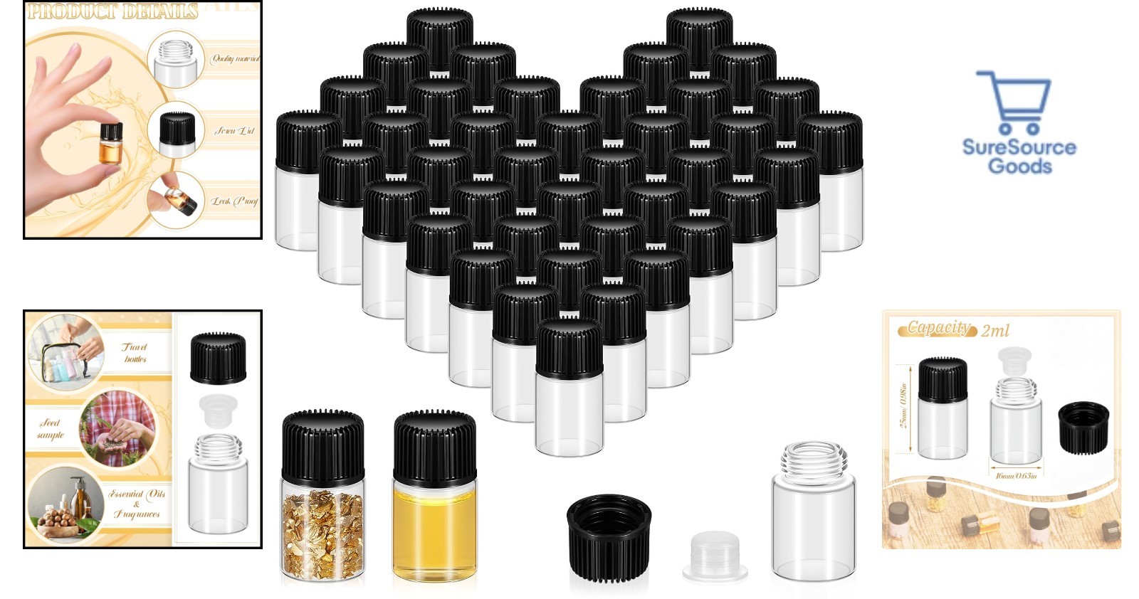 Compact 50 Pcs 2ml Glass Vials with Caps for Travel, Samples, and Organization