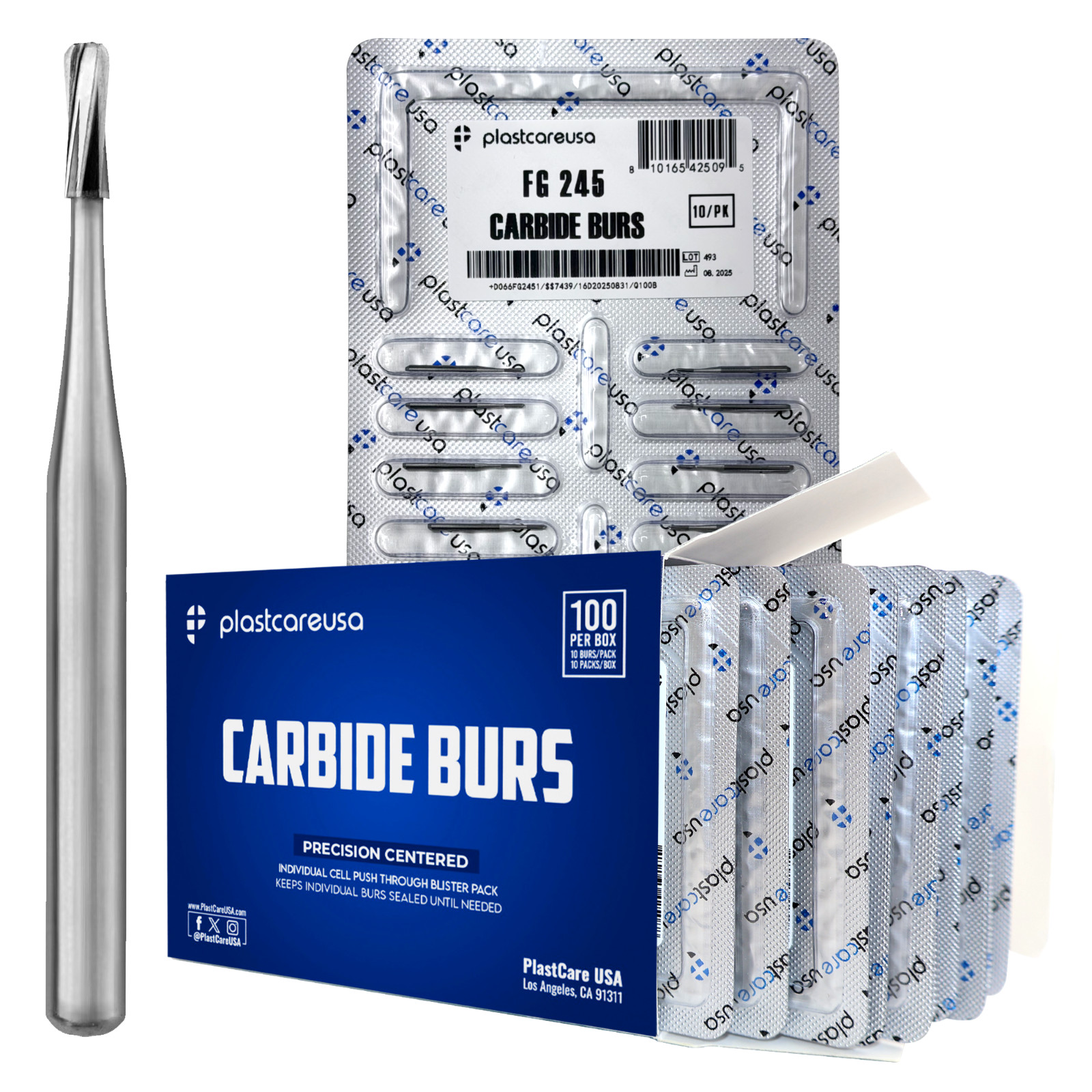 100 FG 245 Carbide Dental Burs High Speed Handpiece Friction Grip Drill Bits