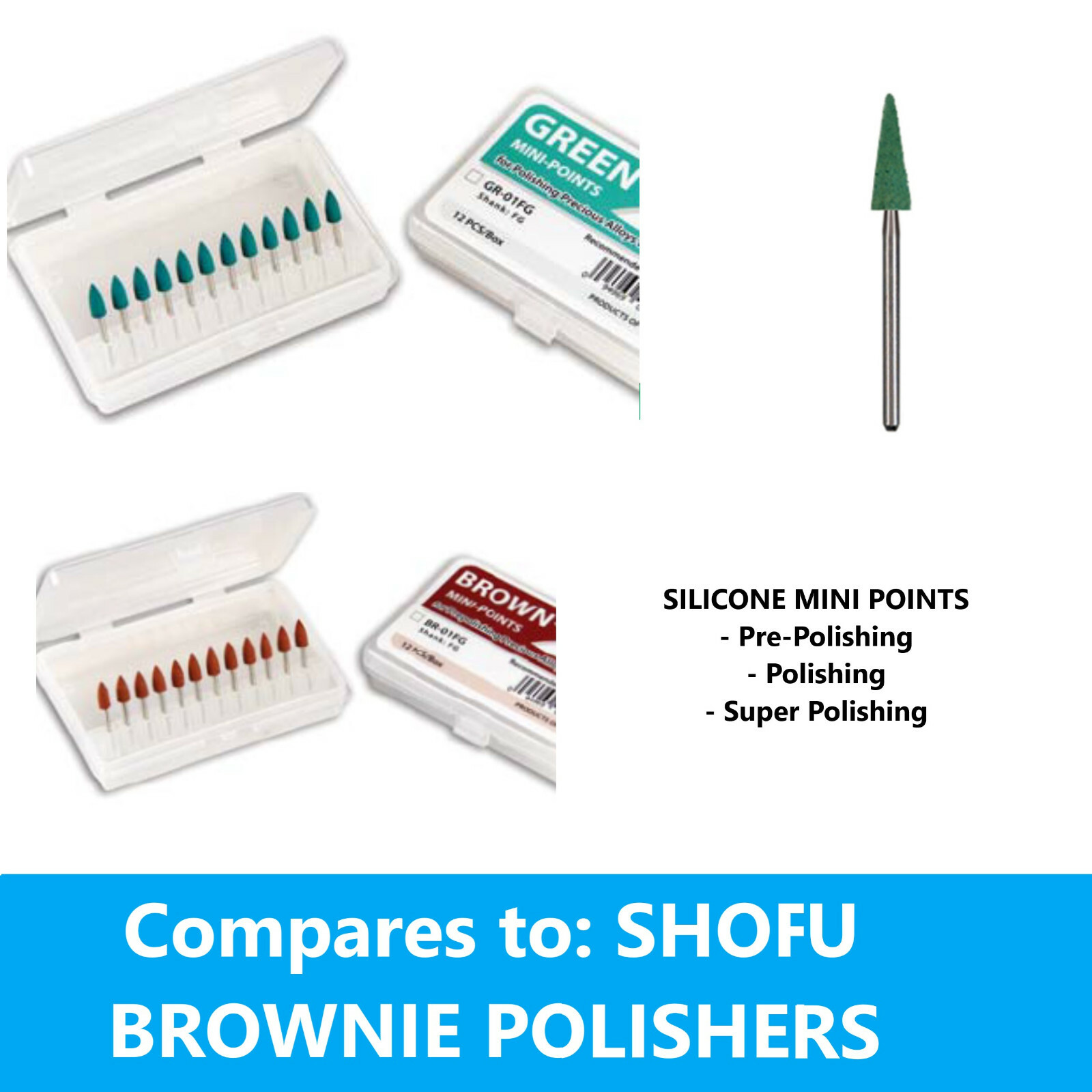 Dental Mini Points, FG, Brownie Mini Point, Pre-Polishing, Polishing, 12/pk