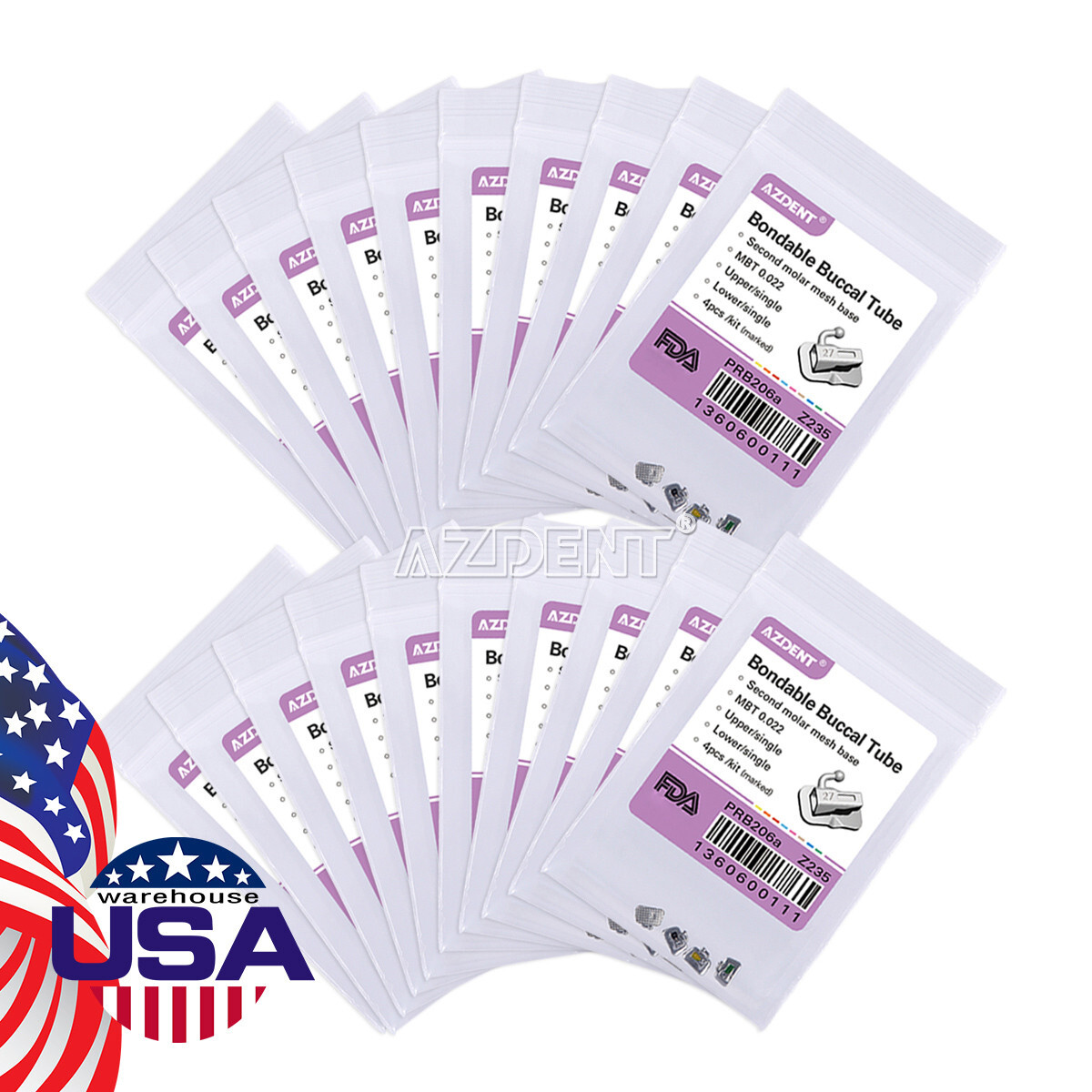 20X AZDENT Tubos bucales de ortodoncia dental MBT 022 2nd Molar Adhesivo