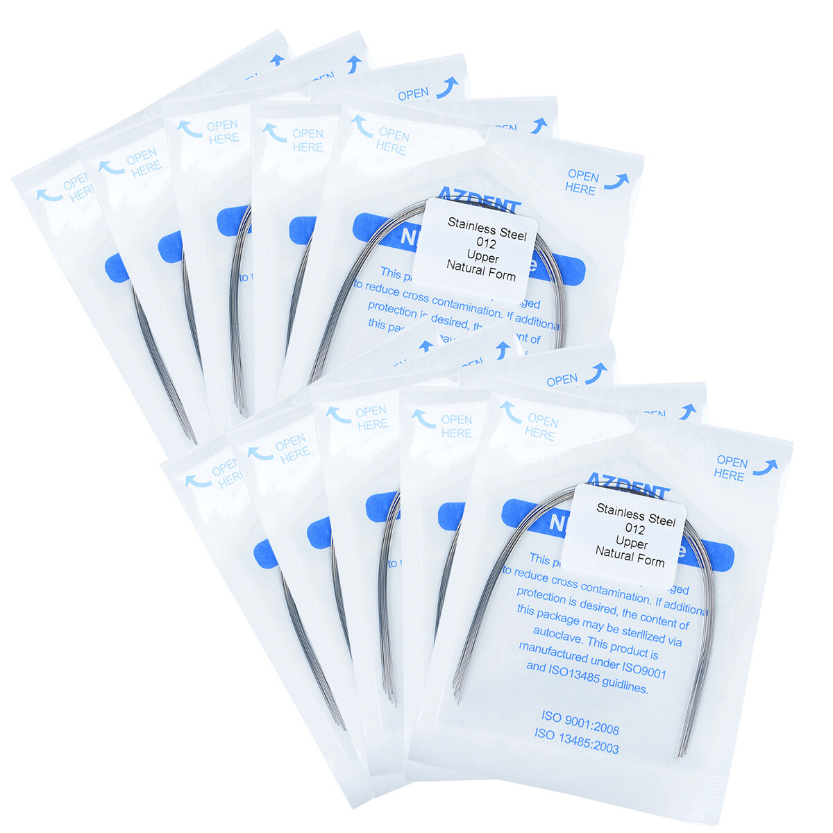 10 Packs AZDENT Dental Orthodontic Arch Wires Stainless Steel Round Natural Form