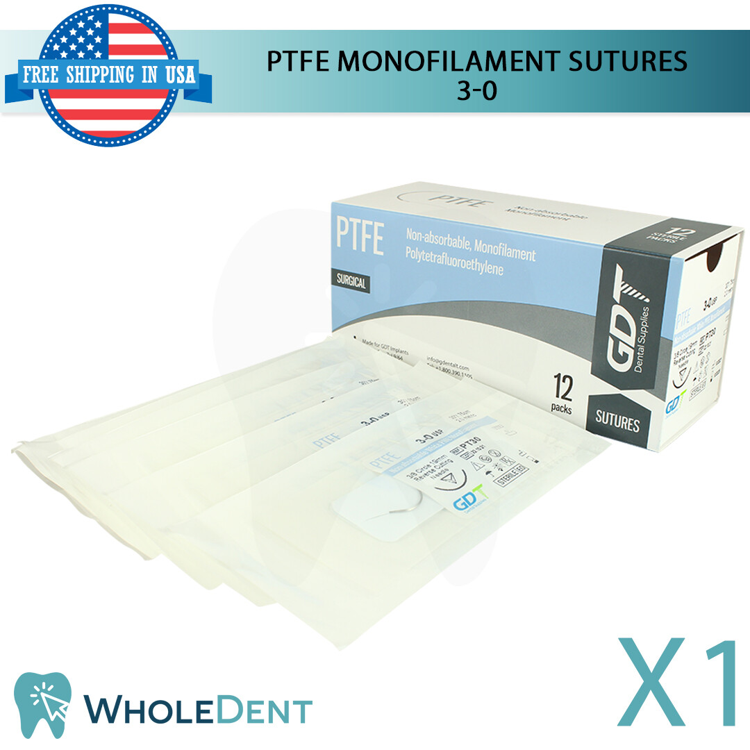 Monofilament PTFE Synthetic Suture Sewing Thread 3/8 Circle Reverse Sterile 3-0
