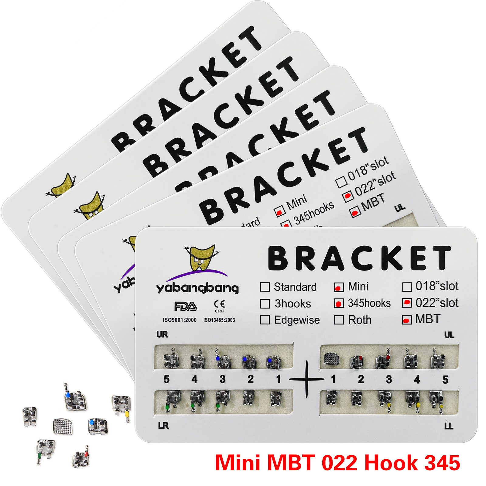 10 Packs/200pcs Dental Metal Bracket Brace Mini Roth / MBT Slot 022 345/3 Hooks