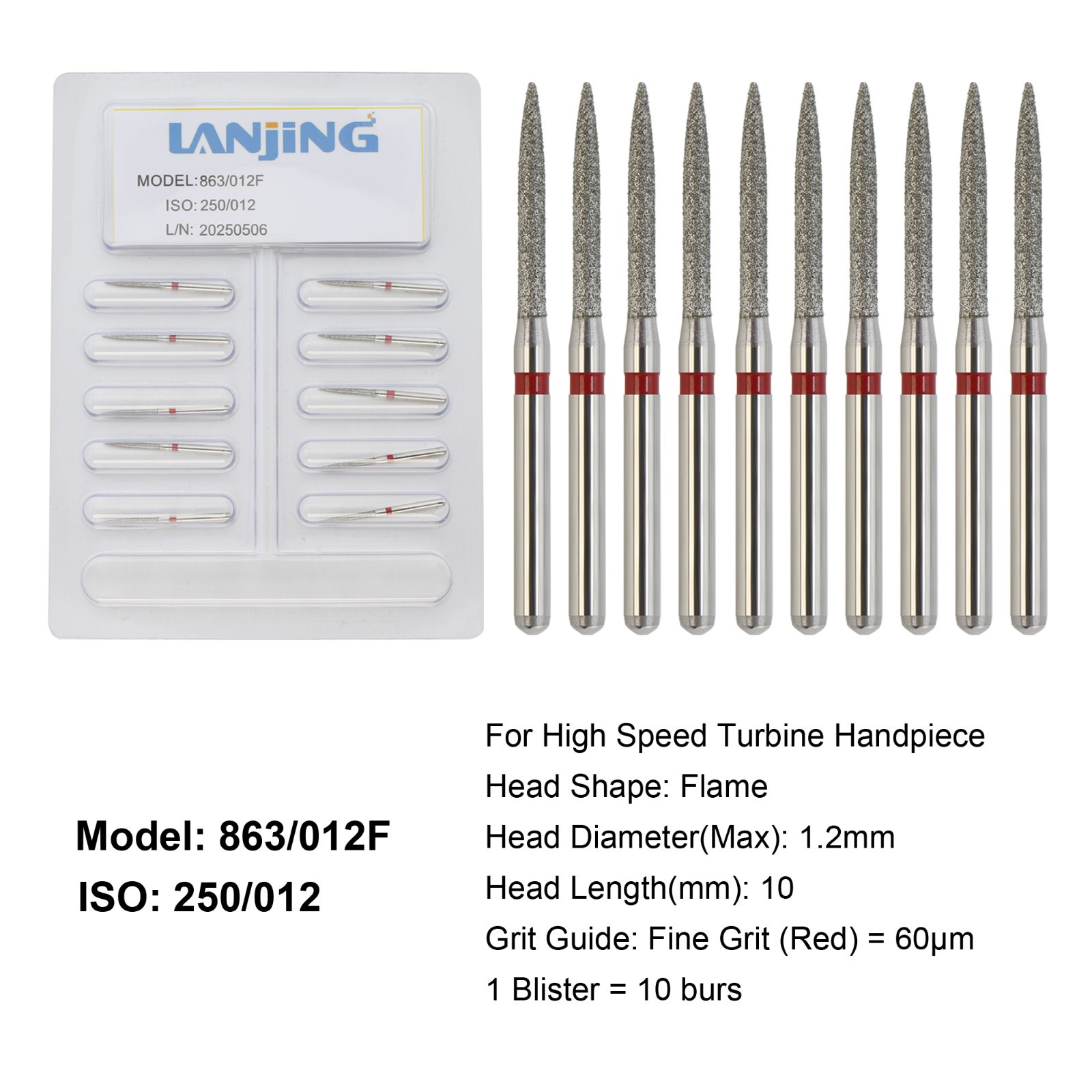Dental Diamond Burs Round End Taper Football Coarse Fine High Speed 856 850 379