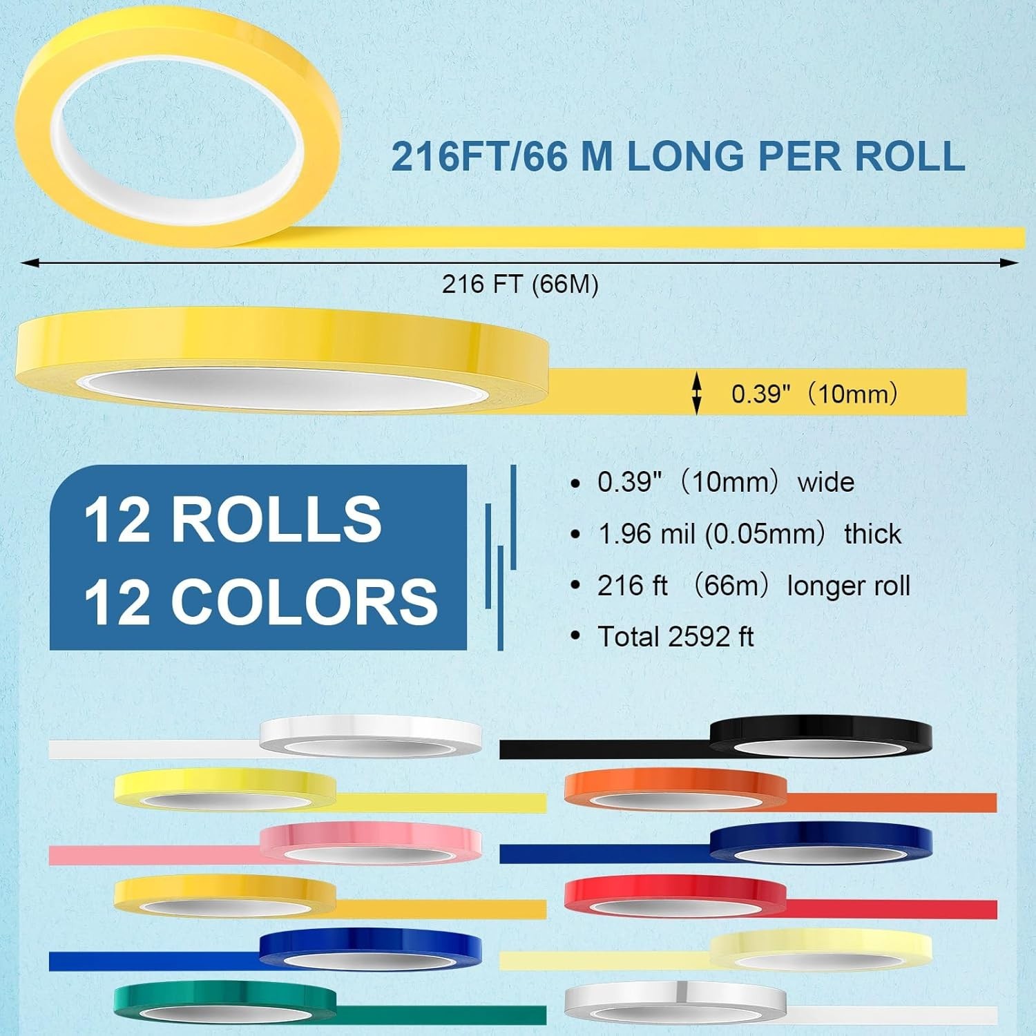 High-Temperature Autoclave Tape – 216ft x 0.4in for Tool Identification, 12 Pack