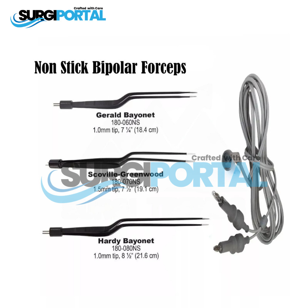 3 Pcs Set Non Stick Bayonet Bipolar Forceps with Silicon Cord US Type