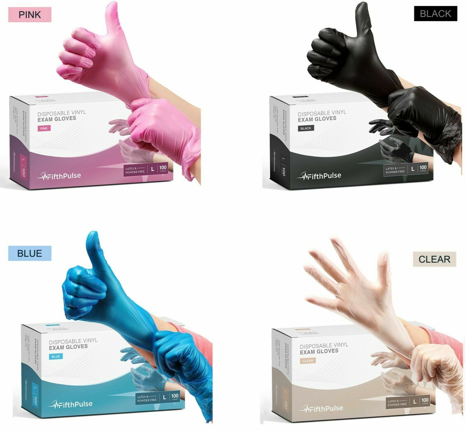 FifthPulse Vinyl Exam Latex Free & Powder Free Gloves – Box of 100 Gloves