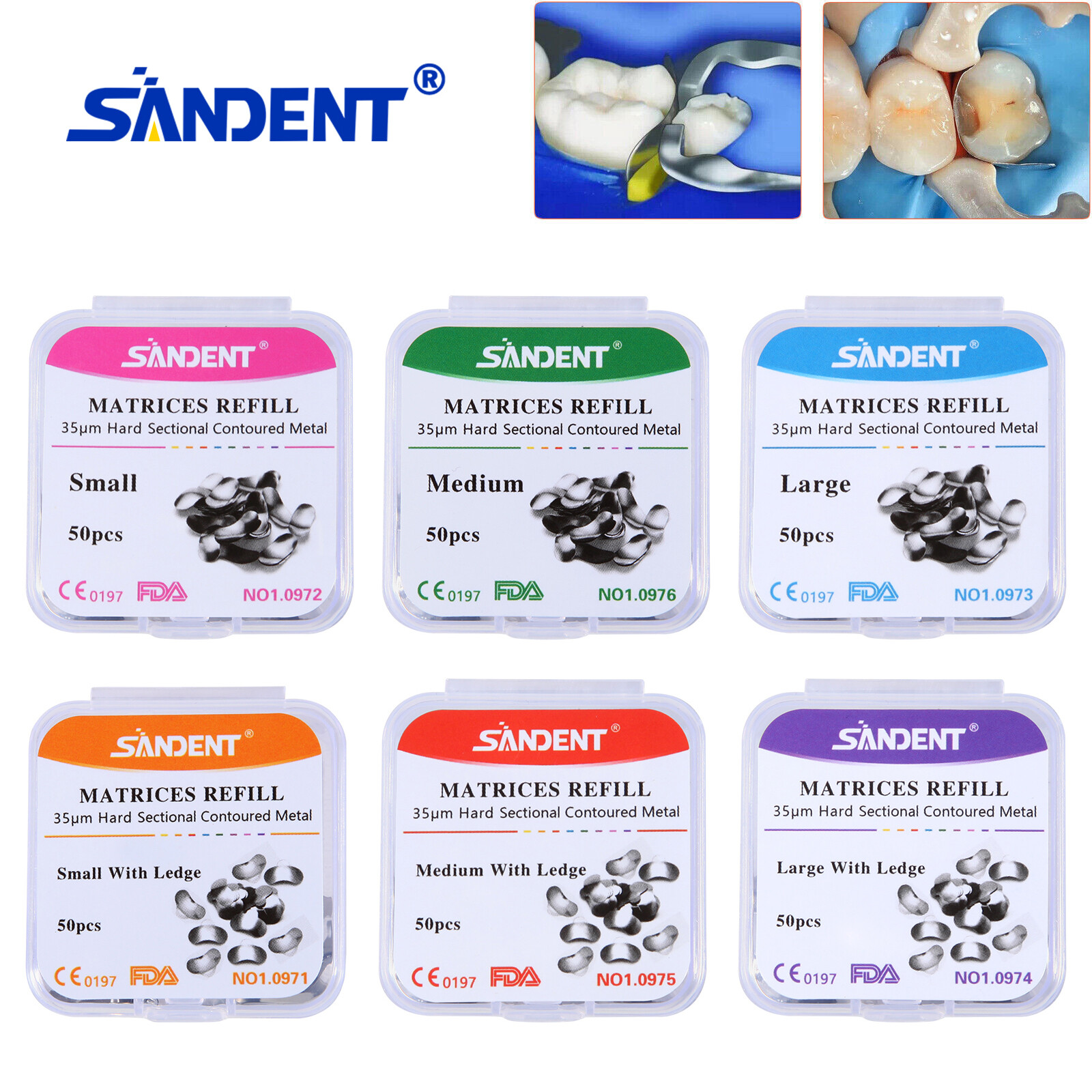 50Pcs Dental Matrices Bands Sectional Contoured Metal Matrix bands Hard S/M/L
