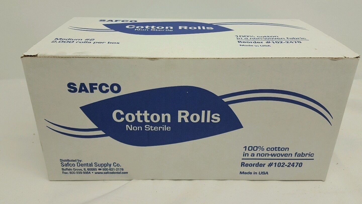 102-2470 Disposable Cotton Rolls Safco Dental -2000 Rolls – LOT OF 5 BOXES