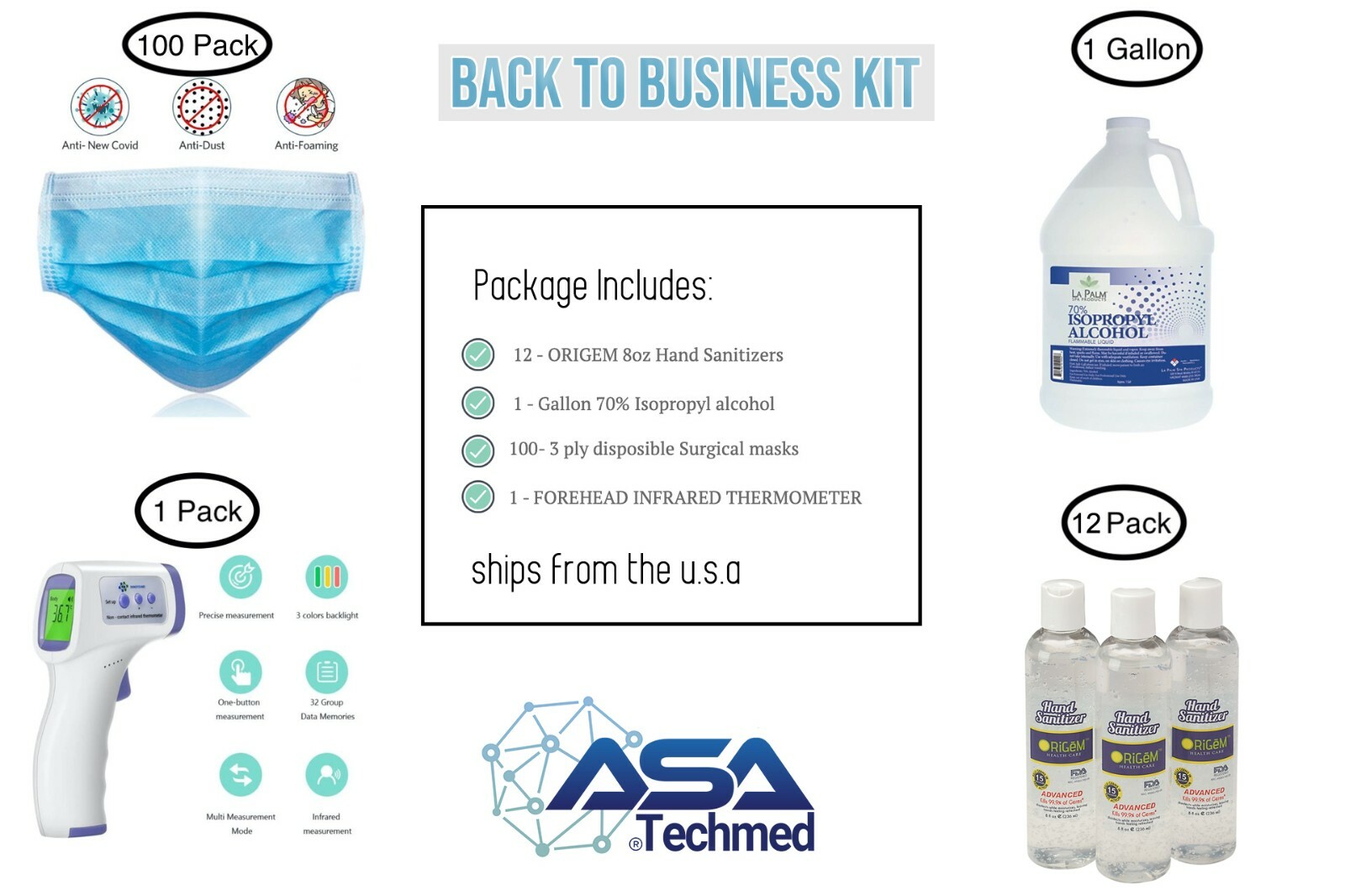AsaTechmed Bulk Workplace Safety Supplies, Back To Business Kit for Office