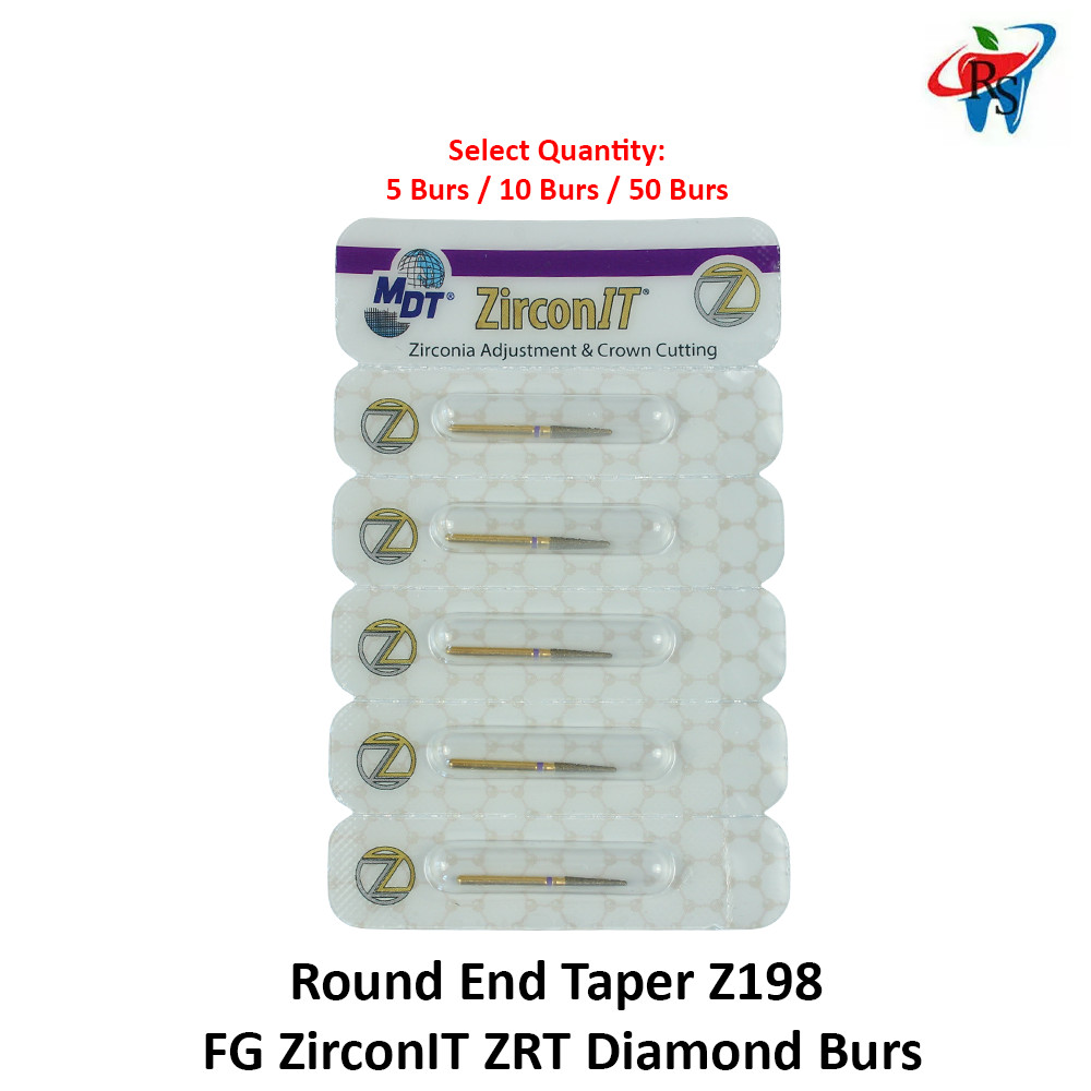 Dental MDT Round End Taper Z198 FG ZirconIT ZRT Diamond Burs Ø1.6mmX8.0mm