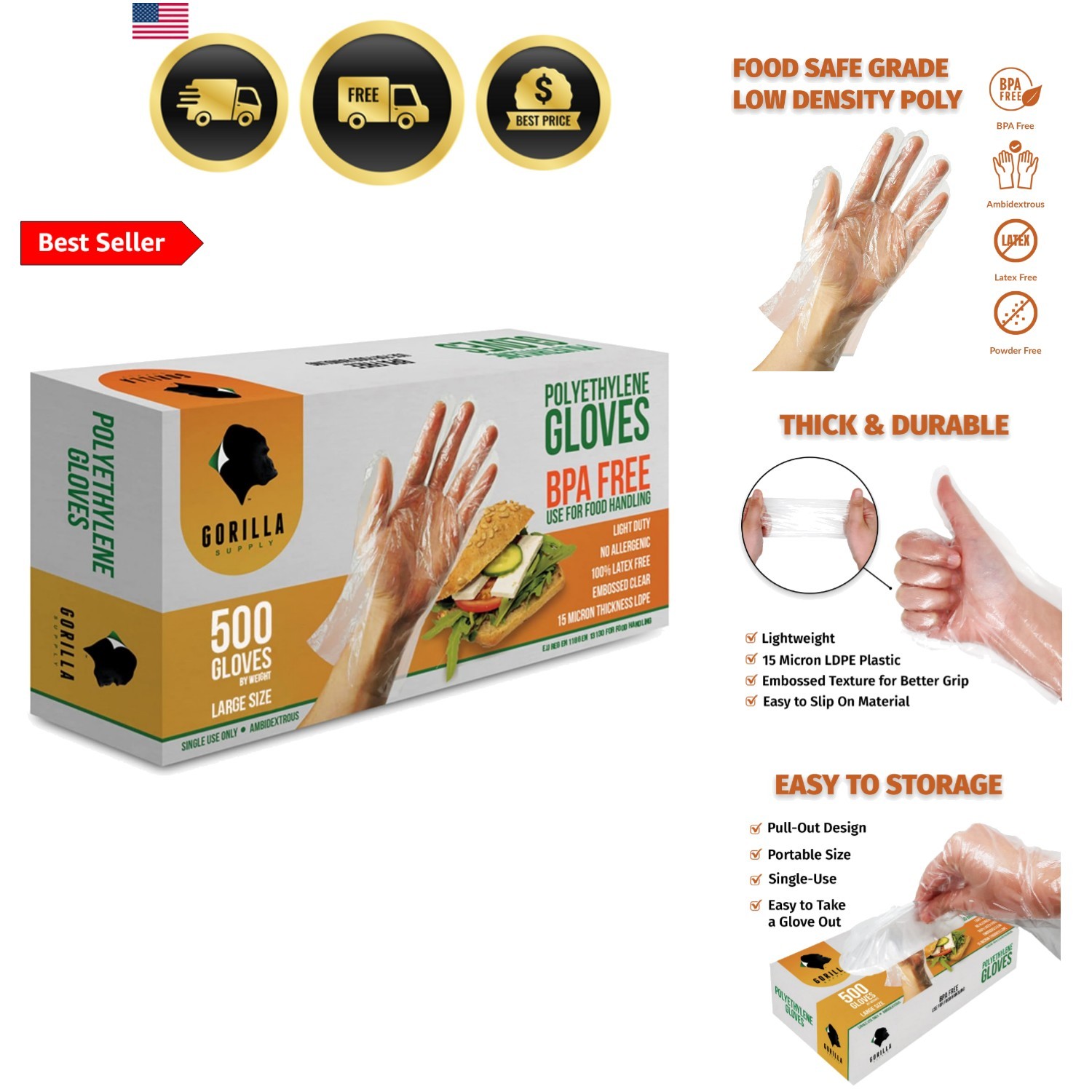 500 BPA Free Disposable Gloves Poly PE LDPE Plastic for Kitchen Food Handlin…